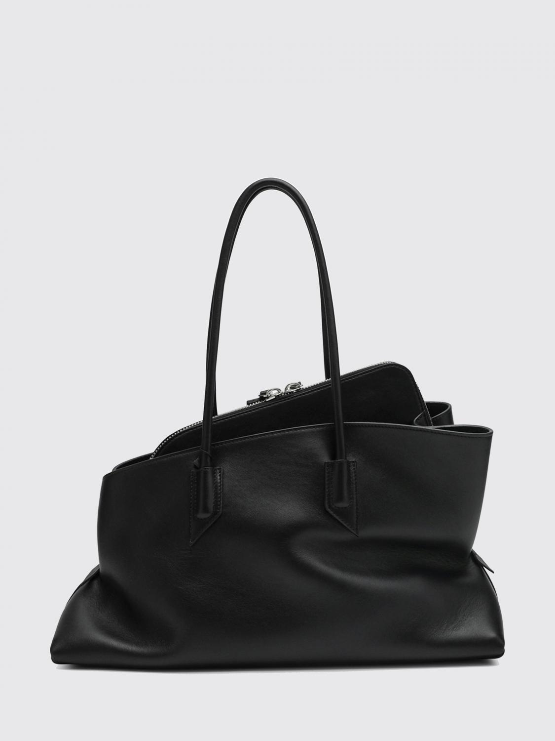 THE ATTICO BORSA A SPALLA: Borsa a spalla La Passeggiata The Attico in pelle liscia con design asimmetrico e doppia zip, Nero - Img 2