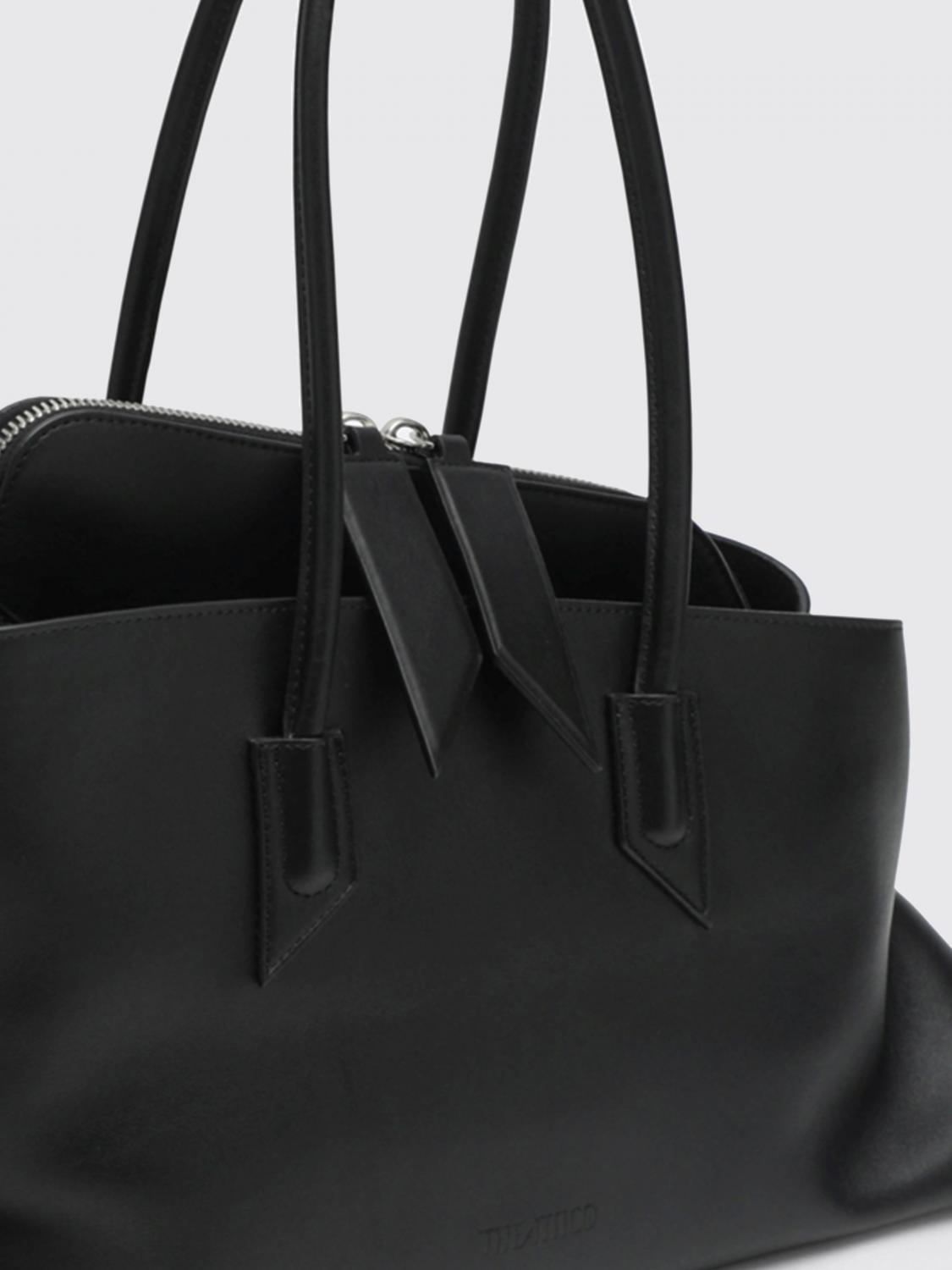 THE ATTICO BORSA A SPALLA: Borsa a spalla La Passeggiata The Attico in pelle liscia con design asimmetrico e doppia zip, Nero - Img 3