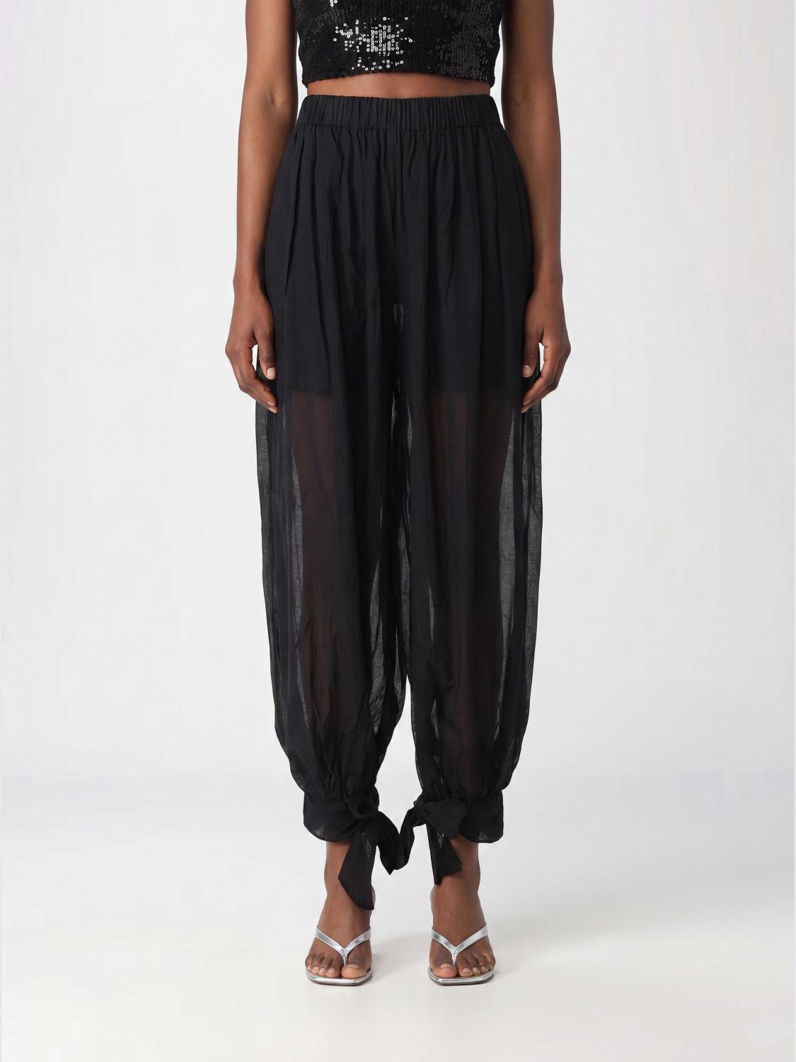 THE ANDAMANE PANTALONI: Pantaloni wide leg The Andamane in cotone stretch con vita media elasticizzata, Nero - Img 1