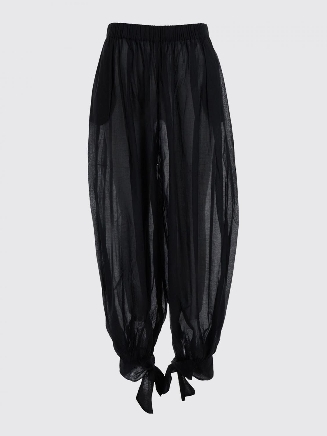 THE ANDAMANE PANTALONI: Pantaloni wide leg The Andamane in cotone stretch con vita media elasticizzata, Nero - Img 2