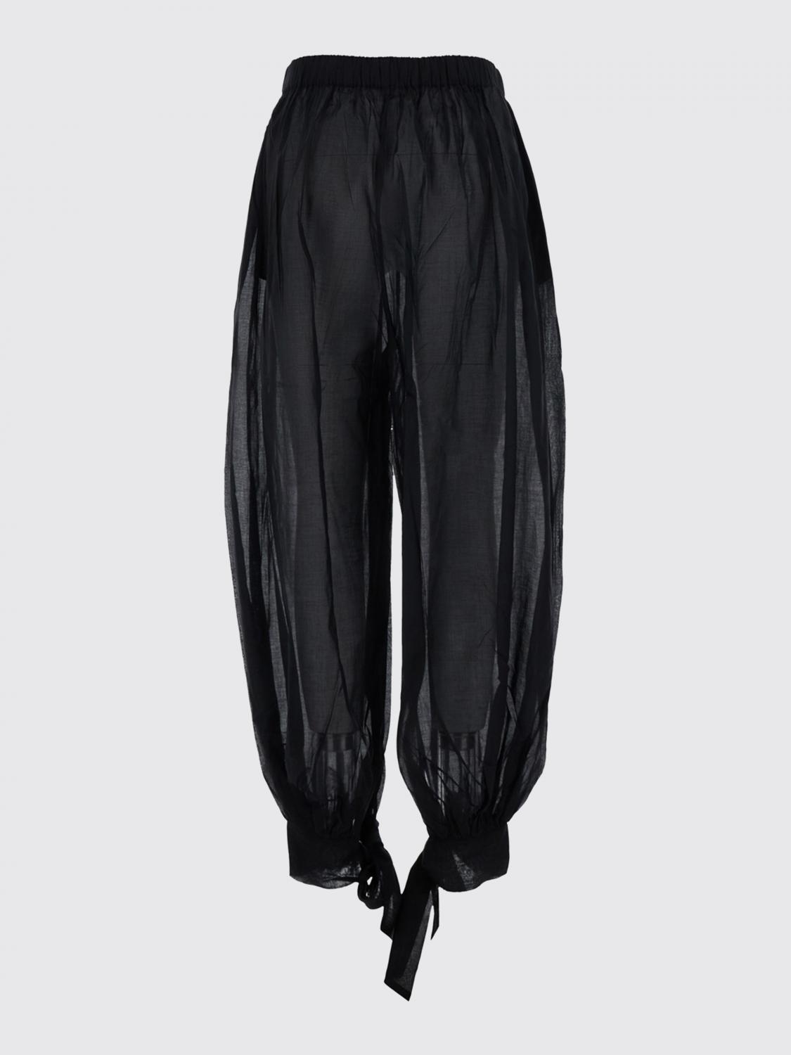 THE ANDAMANE PANTALONI: Pantaloni wide leg The Andamane in cotone stretch con vita media elasticizzata, Nero - Img 3