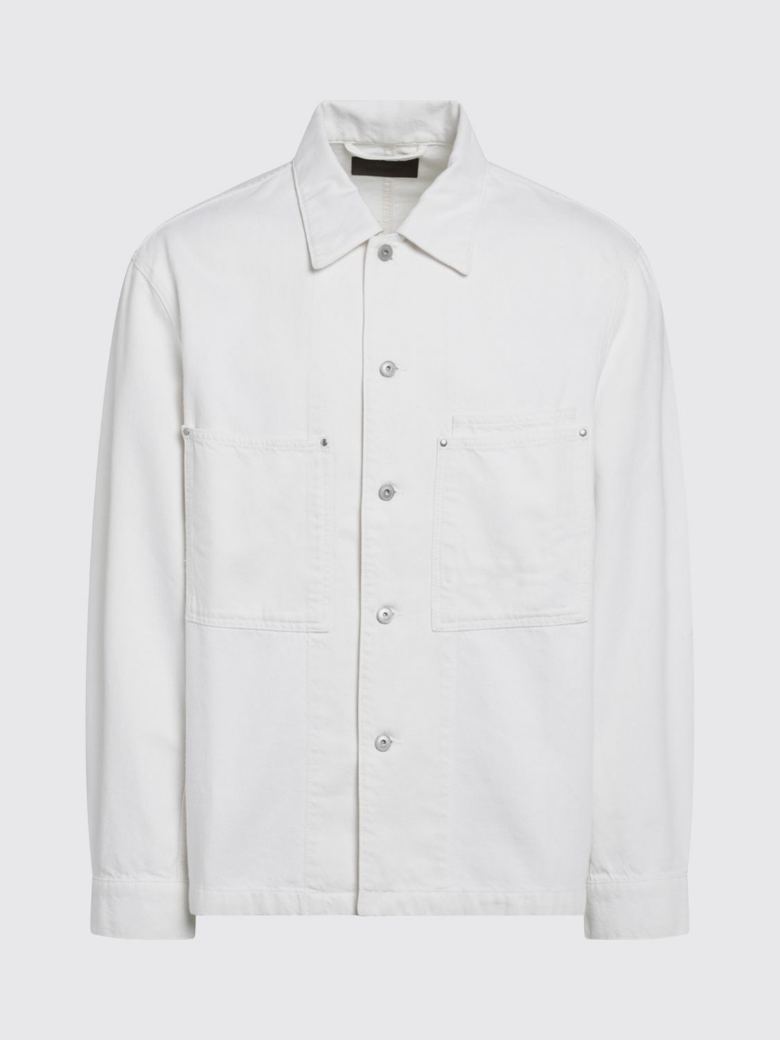 LEMAIRE ジャケット: LEMAIRE パッチポケット付き コットンデニム シャツジャケット, ミルク - Img 2