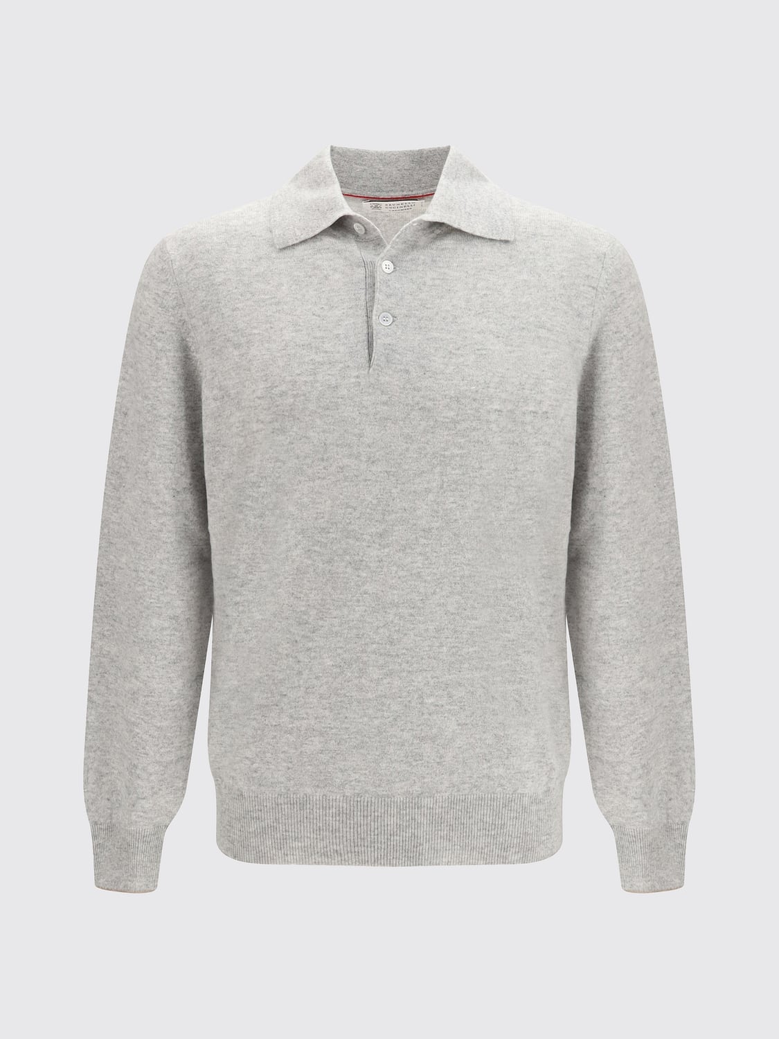 BRUNELLO CUCINELLI POLO: Brunello Cucinelli Langarm-Polo aus reinem Kaschmir mit geripptem Kragen, Ice - Img 2