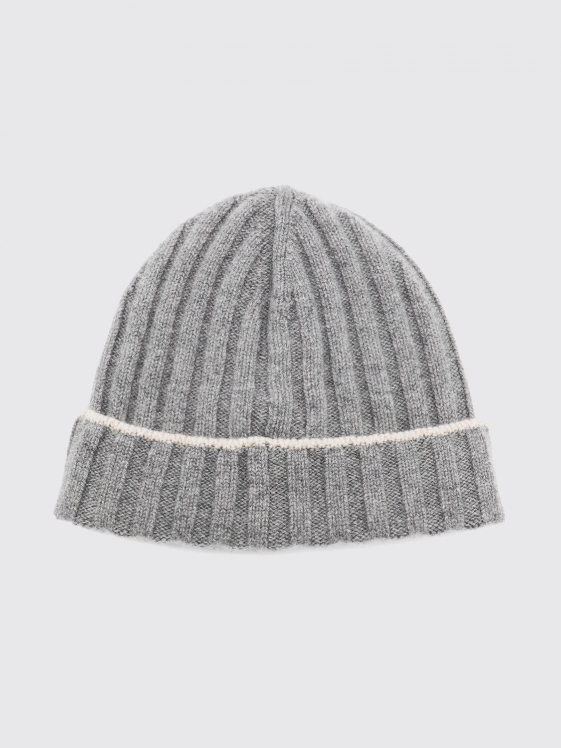 BRUNELLO CUCINELLI CAPPELLO: Berretto Brunello Cucinelli in puro cashmere a coste con risvolto, Grigio 1 - Img 1