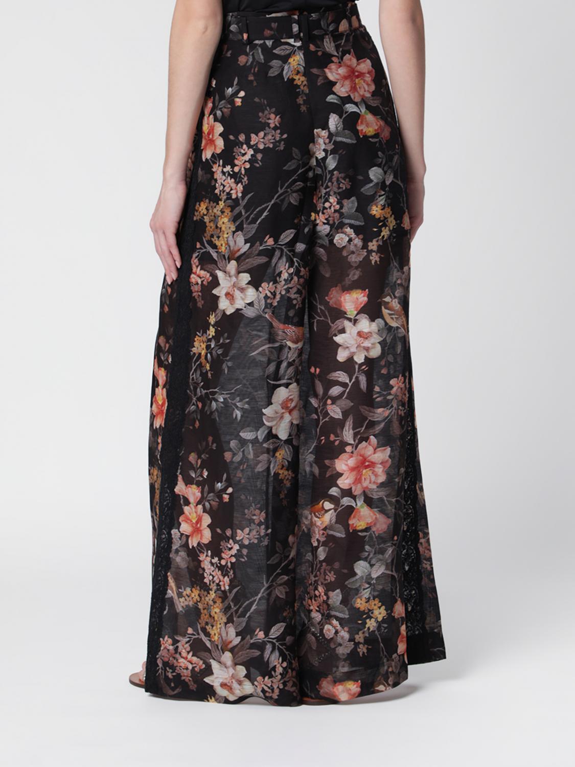 ZIMMERMANN PANTALONI: Pantaloni wide leg Zimmermann in lino e seta con stampa floreale e vita alta, Nero - Img 2