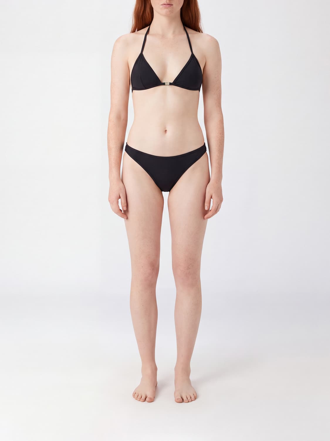 GUCCI BADEMODE: Triangel-Bikini Gucci mit Neckholder und Bindebändern, Schwarz - Img 1