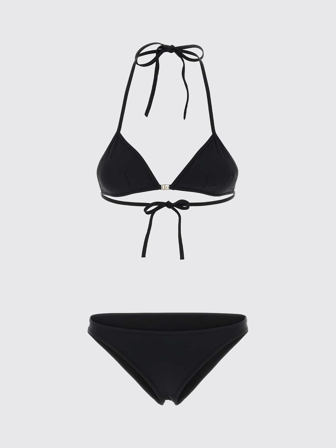 GUCCI BADEMODE: Triangel-Bikini Gucci mit Neckholder und Bindebändern, Schwarz - Img 2