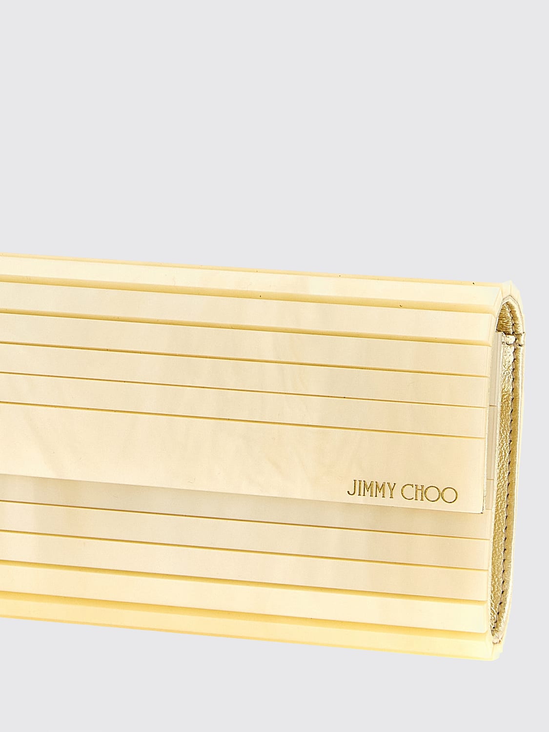 JIMMY CHOO CLUTCH: Clutch Sweetie Jimmy Choo in resina marmorizzata con tracolla a catena, Oro - Img 3