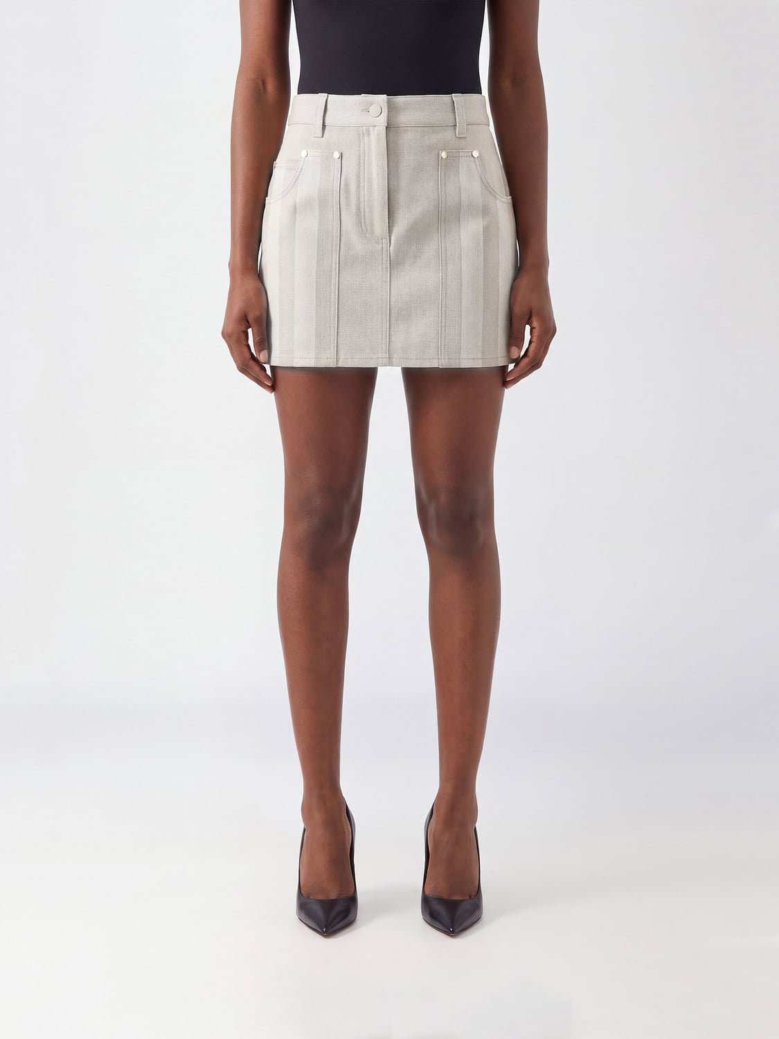 FENDI FALDA: Minifalda de tubo Fendi de talle alto en algodón con diseño de cinco bolsillos, Beige - Img 1