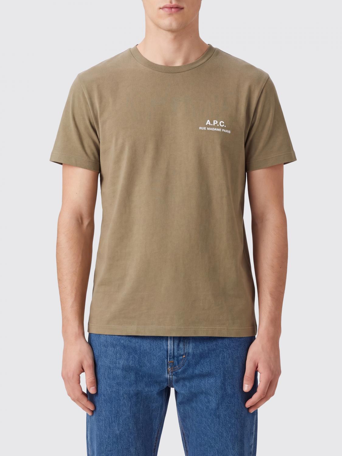A.P.C. CAMISETA: Camiseta de cuello redondo A.P.C. de algodón con logo estampado en contraste, Marrón - Img 1