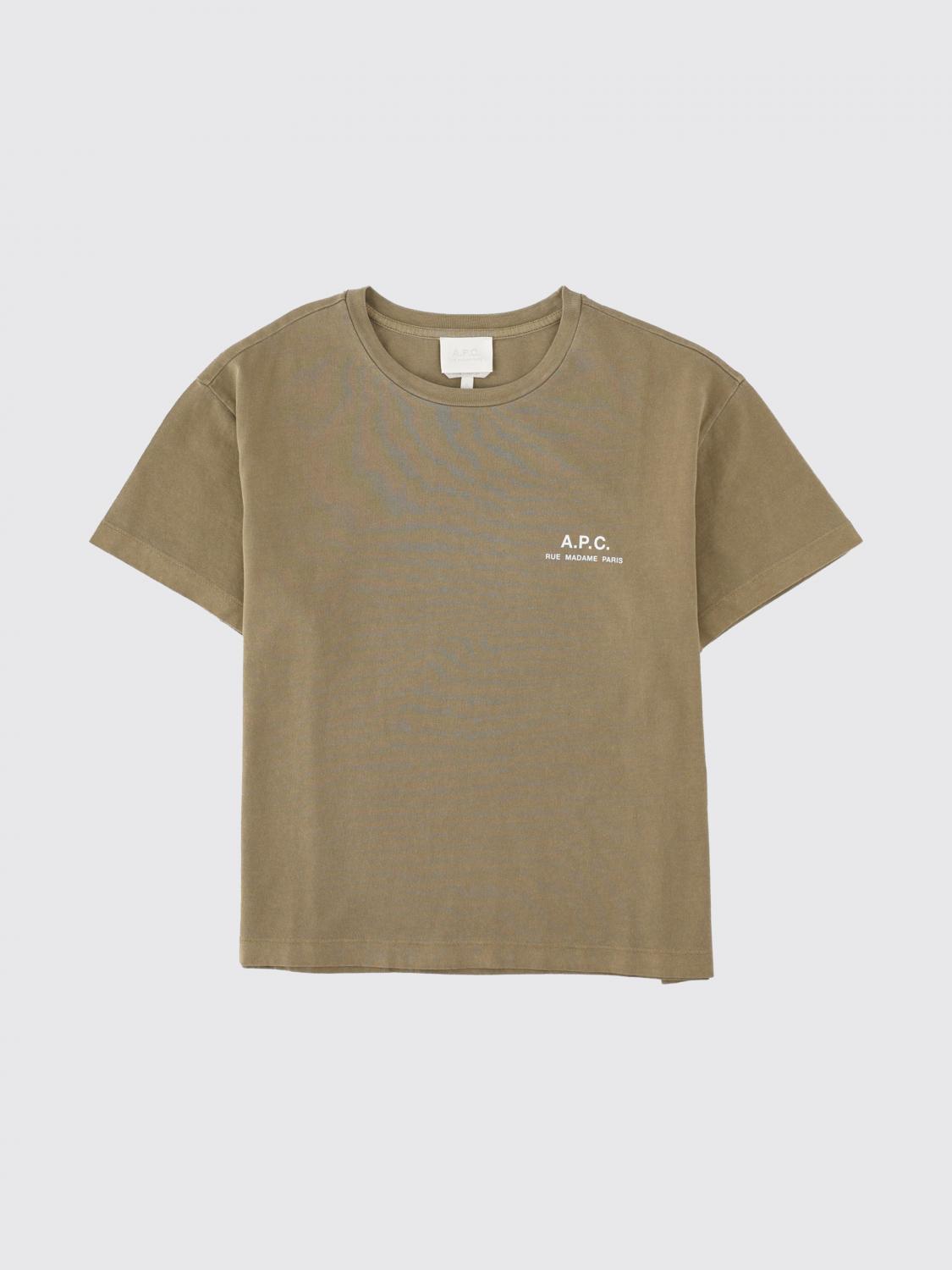 A.P.C. CAMISETA: Camiseta de cuello redondo A.P.C. de algodón con logo estampado en contraste, Marrón - Img 2