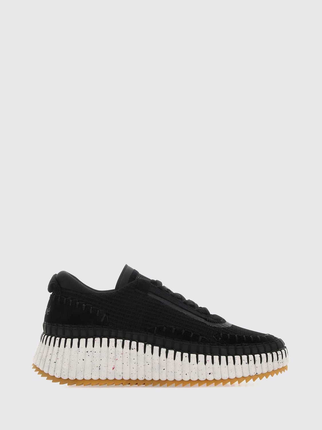CHLOÉ SNEAKERS: Plateau-Sneakers Nama Chloé aus Leder und Mesh mit Kontrastnähten, Weiß - Img 1