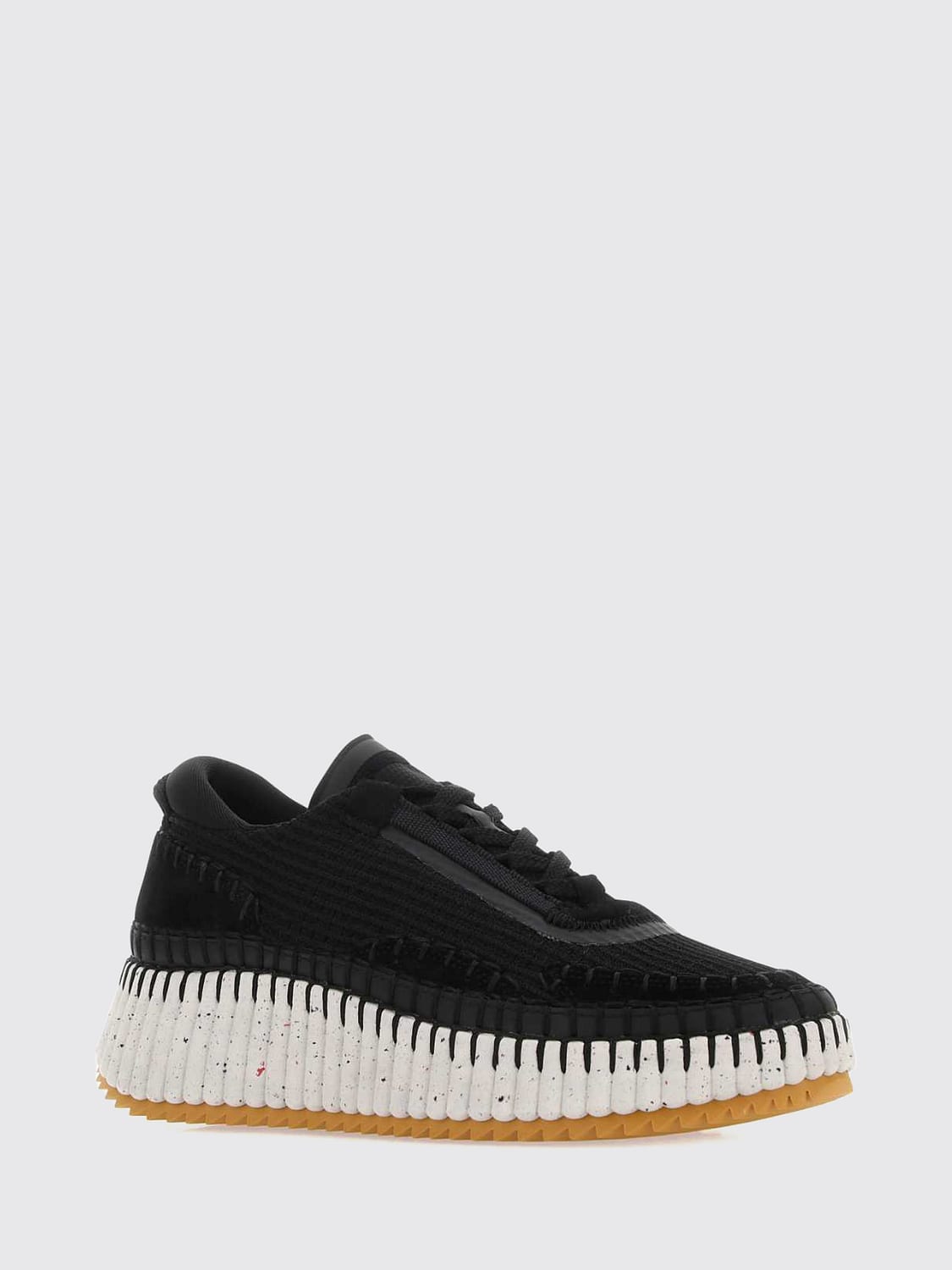 CHLOÉ SNEAKERS: Plateau-Sneakers Nama Chloé aus Leder und Mesh mit Kontrastnähten, Weiß - Img 2