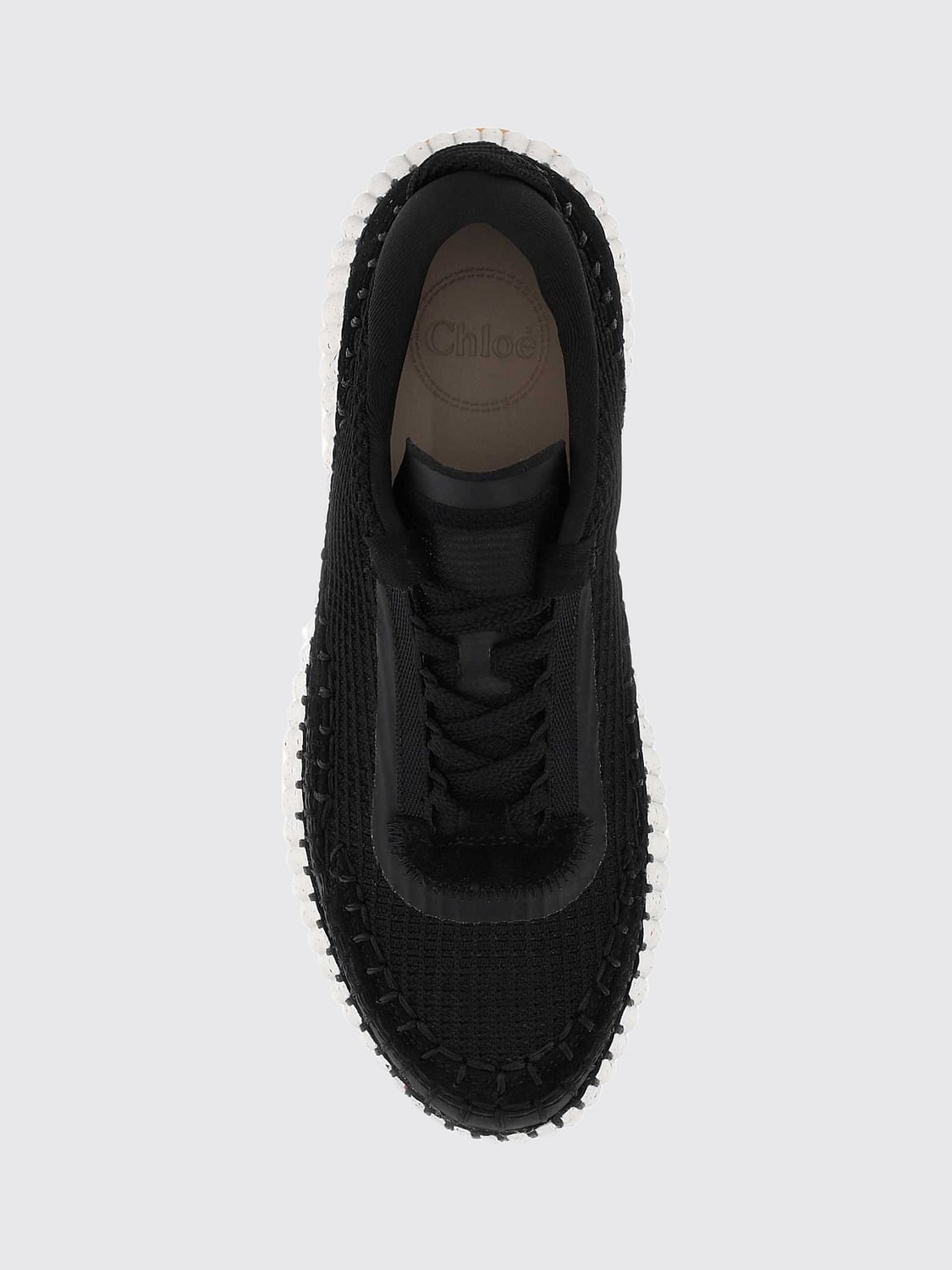 CHLOÉ SNEAKERS: Plateau-Sneakers Nama Chloé aus Leder und Mesh mit Kontrastnähten, Weiß - Img 3