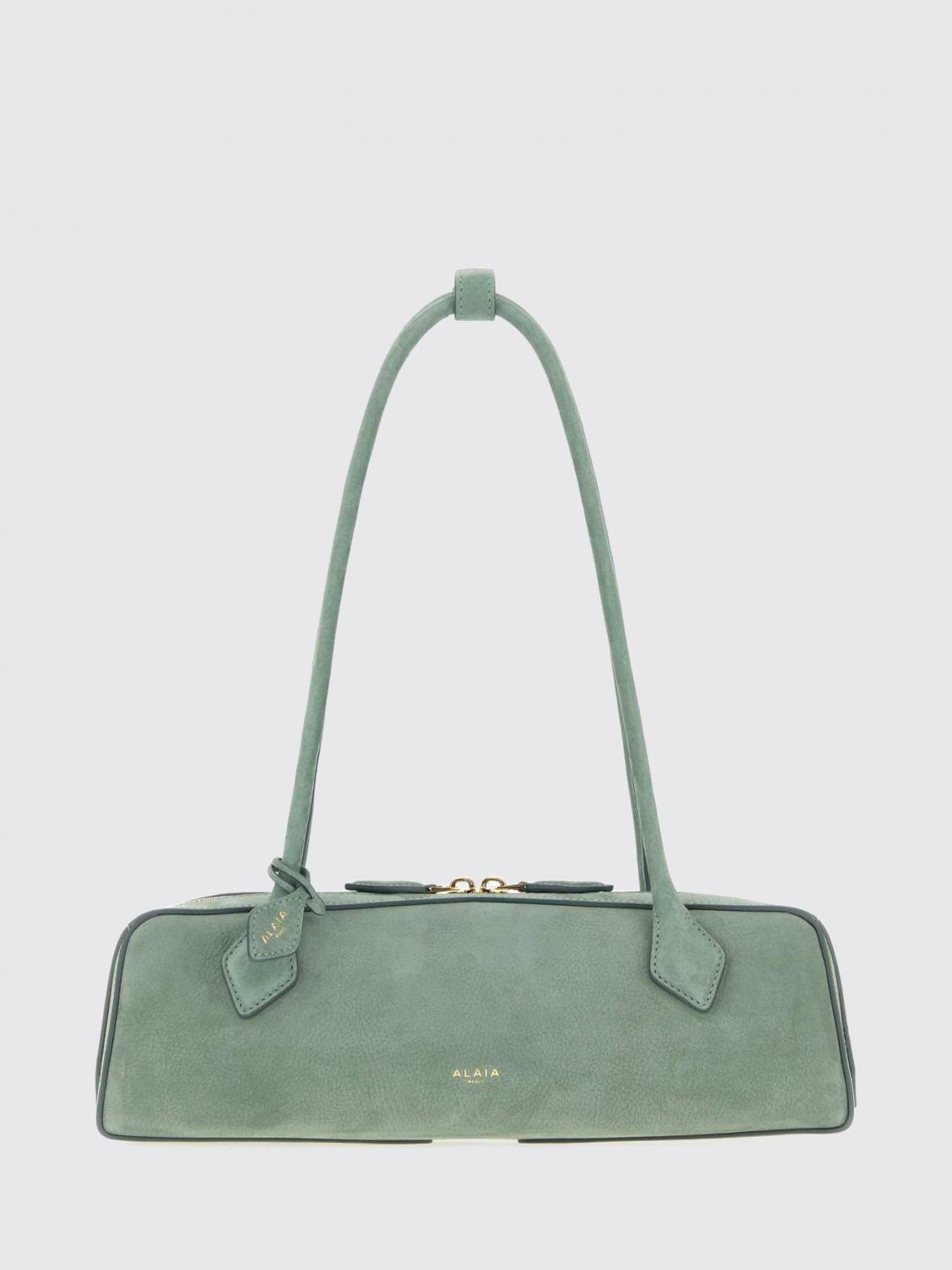 ALAÏA BORSA A SPALLA: Borsa a spalla Le Teckel media Alaïa in pelle di vitello e nabuk, Salvia - Img 1