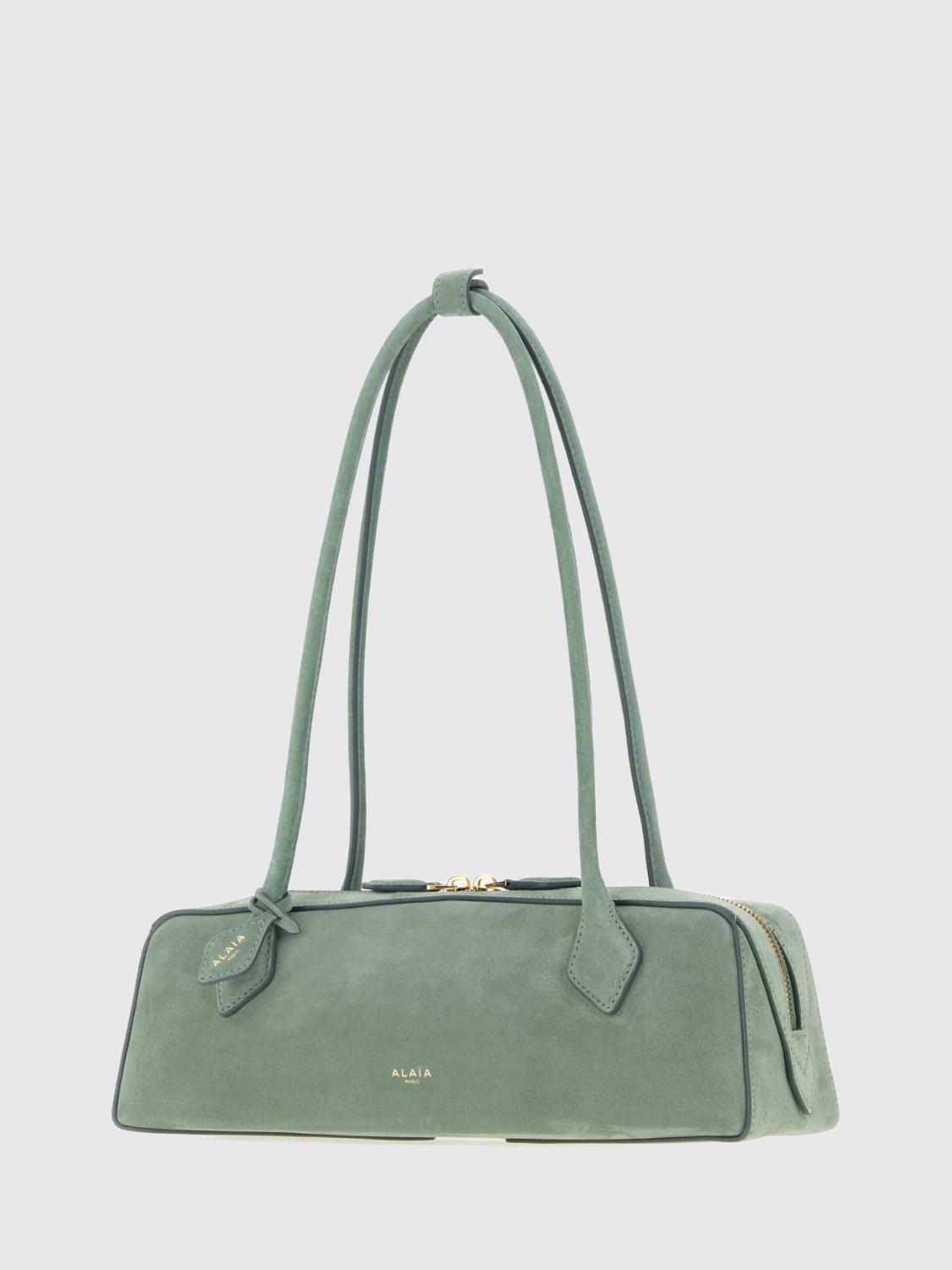 ALAÏA BORSA A SPALLA: Borsa a spalla Le Teckel media Alaïa in pelle di vitello e nabuk, Salvia - Img 3
