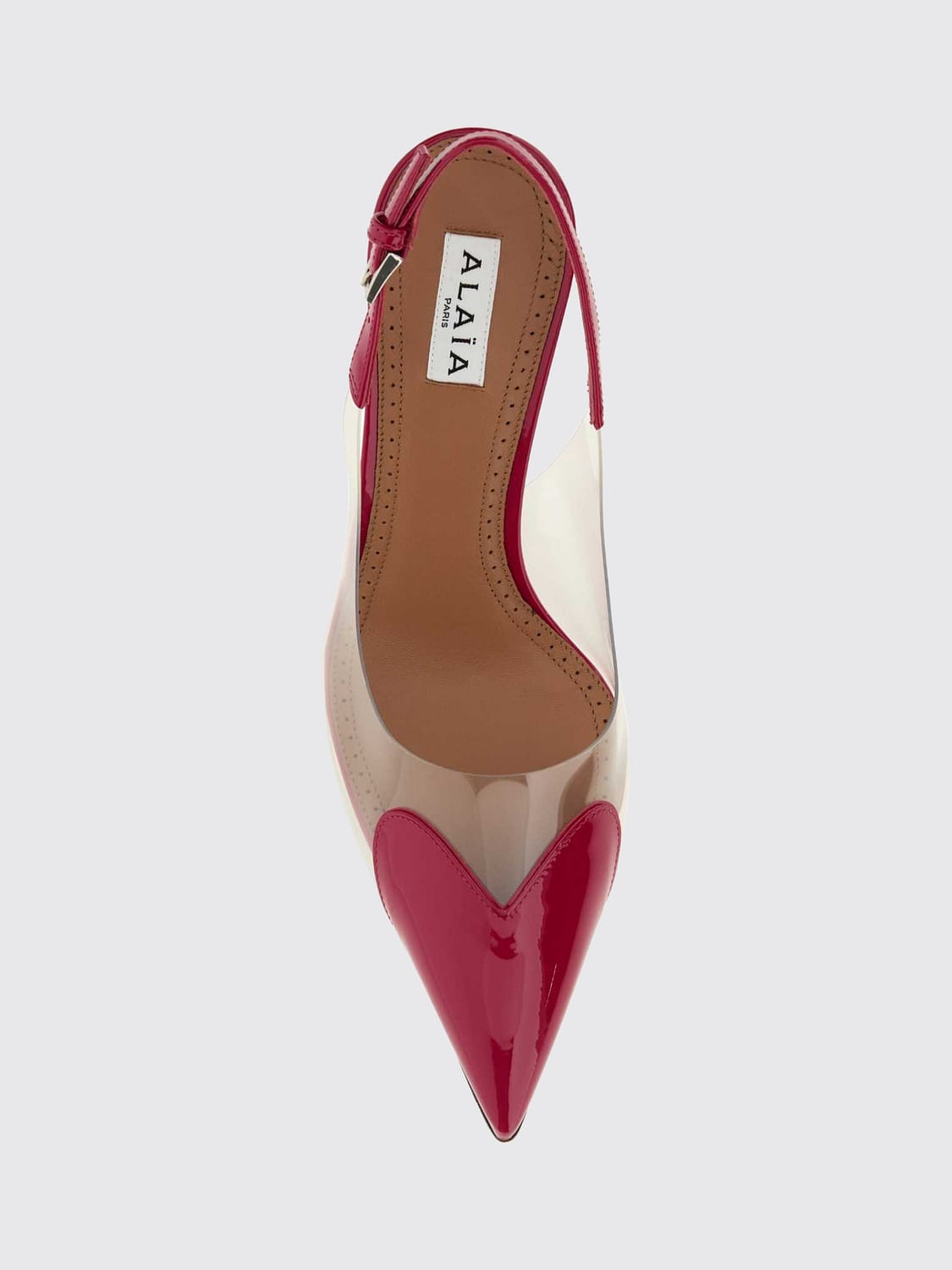 ALAÏA PUMPS: Le Cœur Slingback-Pumps Alaïa aus Lackleder und PVC mit Stiletto-Absatz, Rot - Img 3