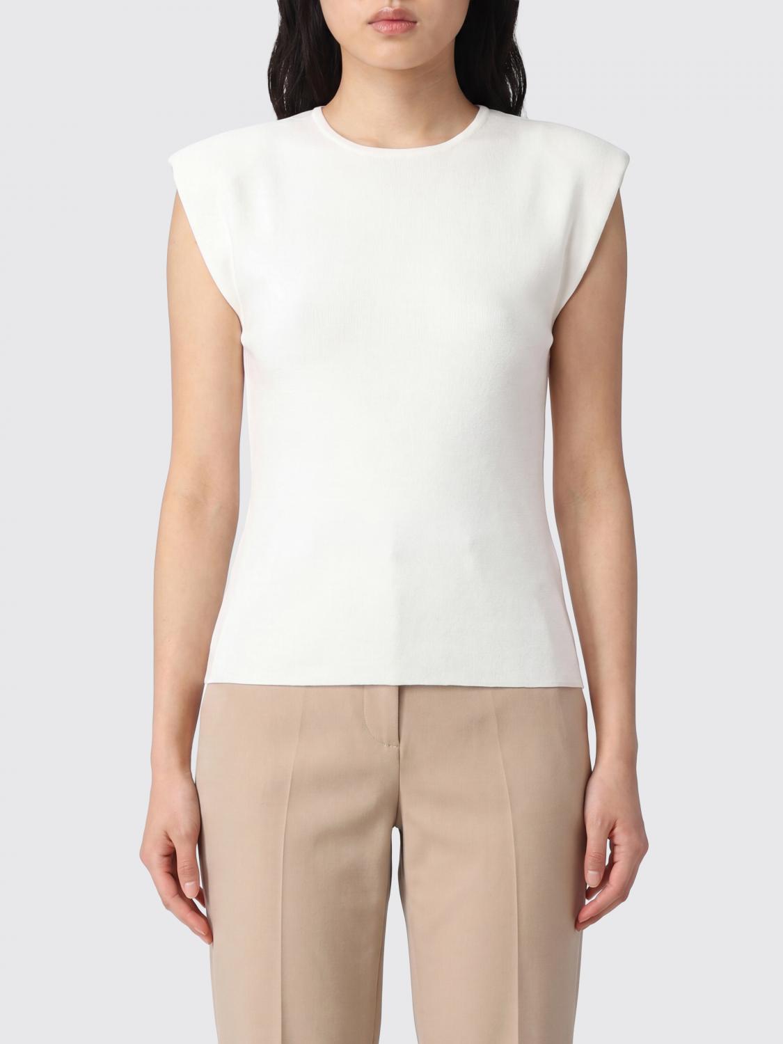 PAROSH TOP: Top sin mangas de corte slim P.A.R.O.S.H. con cuello redondo en mezcla de viscosa, Blanco - Img 1