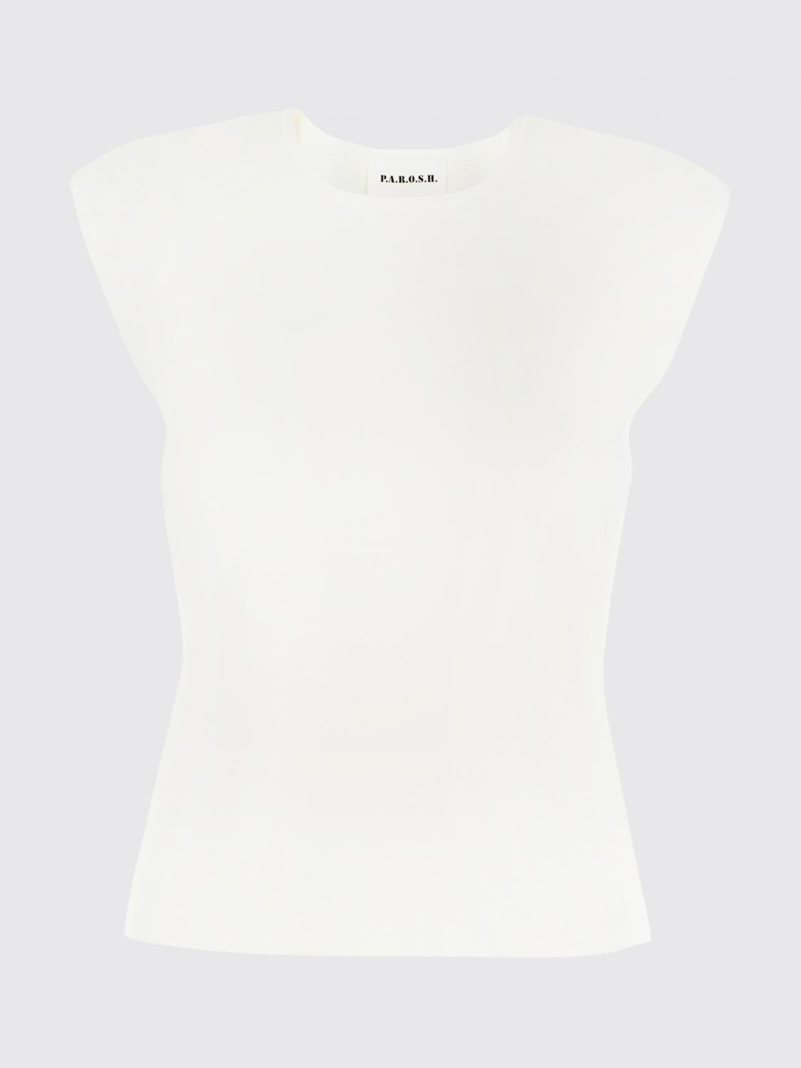 PAROSH TOP: Top sin mangas de corte slim P.A.R.O.S.H. con cuello redondo en mezcla de viscosa, Blanco - Img 2