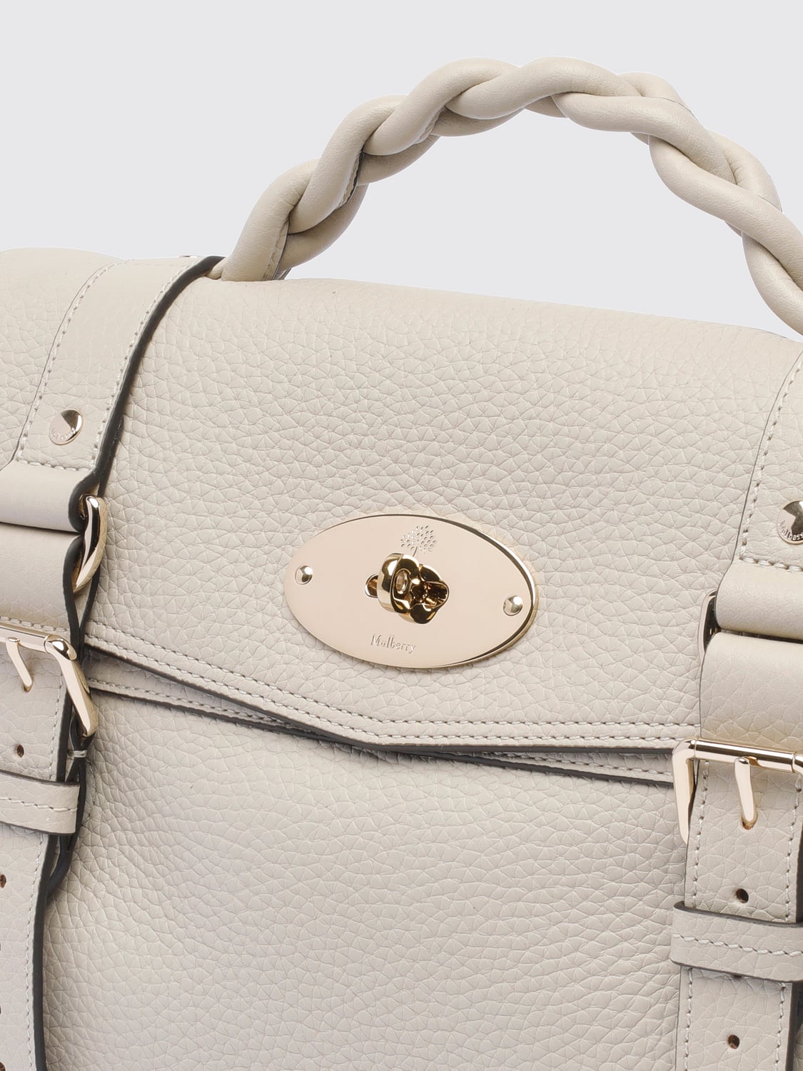 MULBERRY BORSA A MANO: Borsa a mano Alexa Mulberry in pelle di vitello con manico intrecciato, Bianco - Img 4