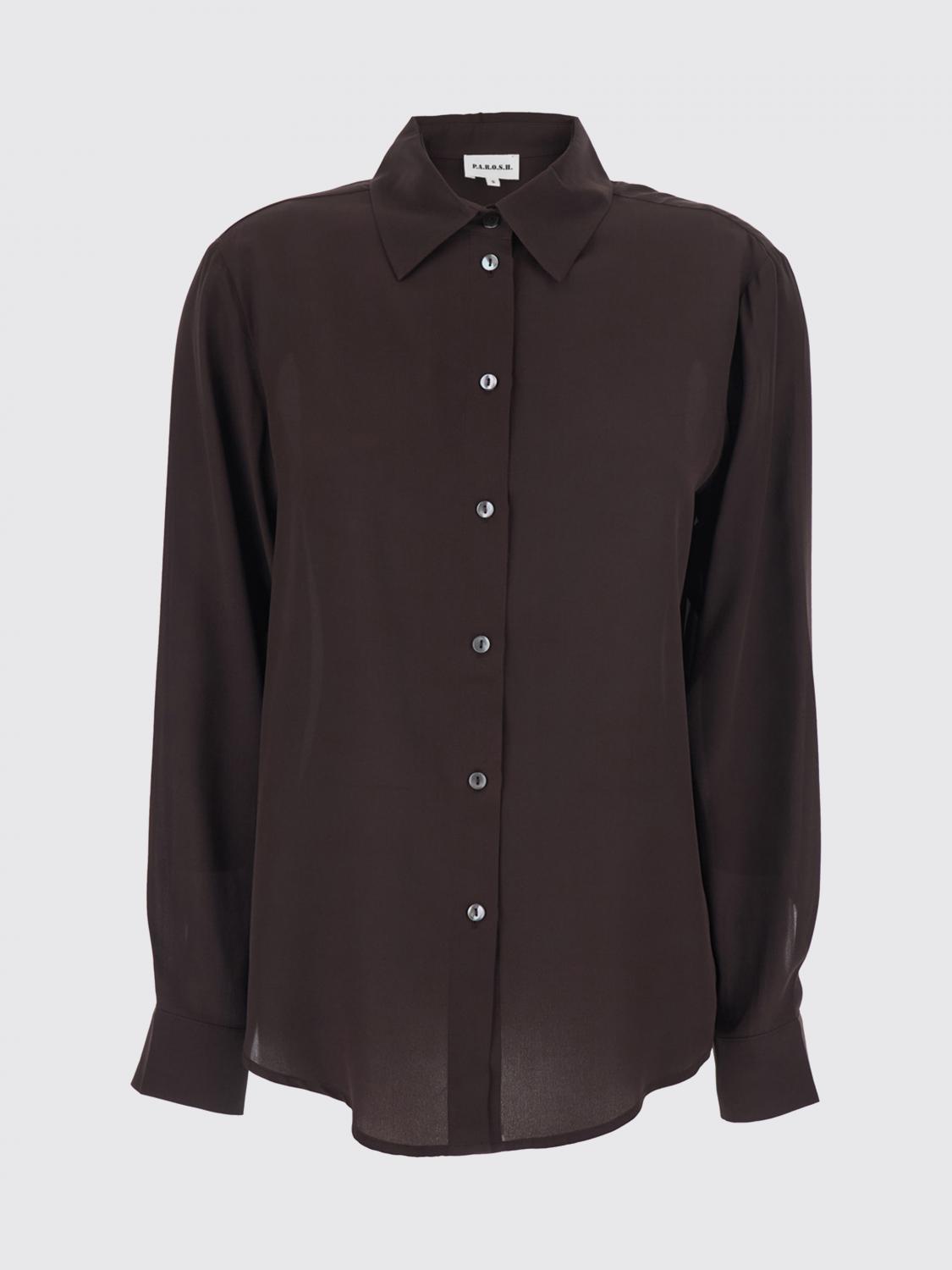 PAROSH CAMISA: Camisa de manga larga P.A.R.O.S.H. de pura seda con cuello francés, Marrón - Img 2
