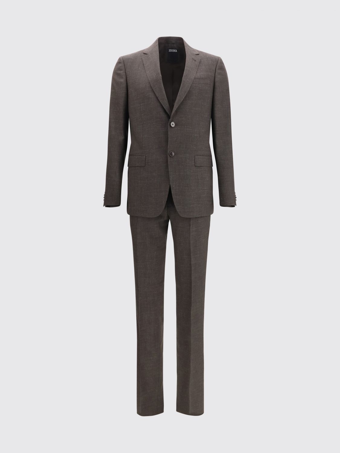ZEGNA ABITO: Completo monopetto Zegna in lana e lino con revers a specchio, Nero - Img 2