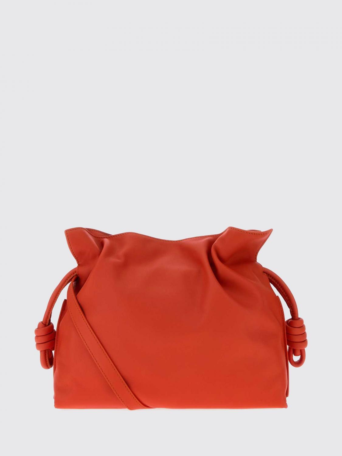 LOEWE BORSA A TRACOLLA: Borsa a secchiello Flamenco Loewe media in pelle di vitello con coulisse, Arancione - Img 2