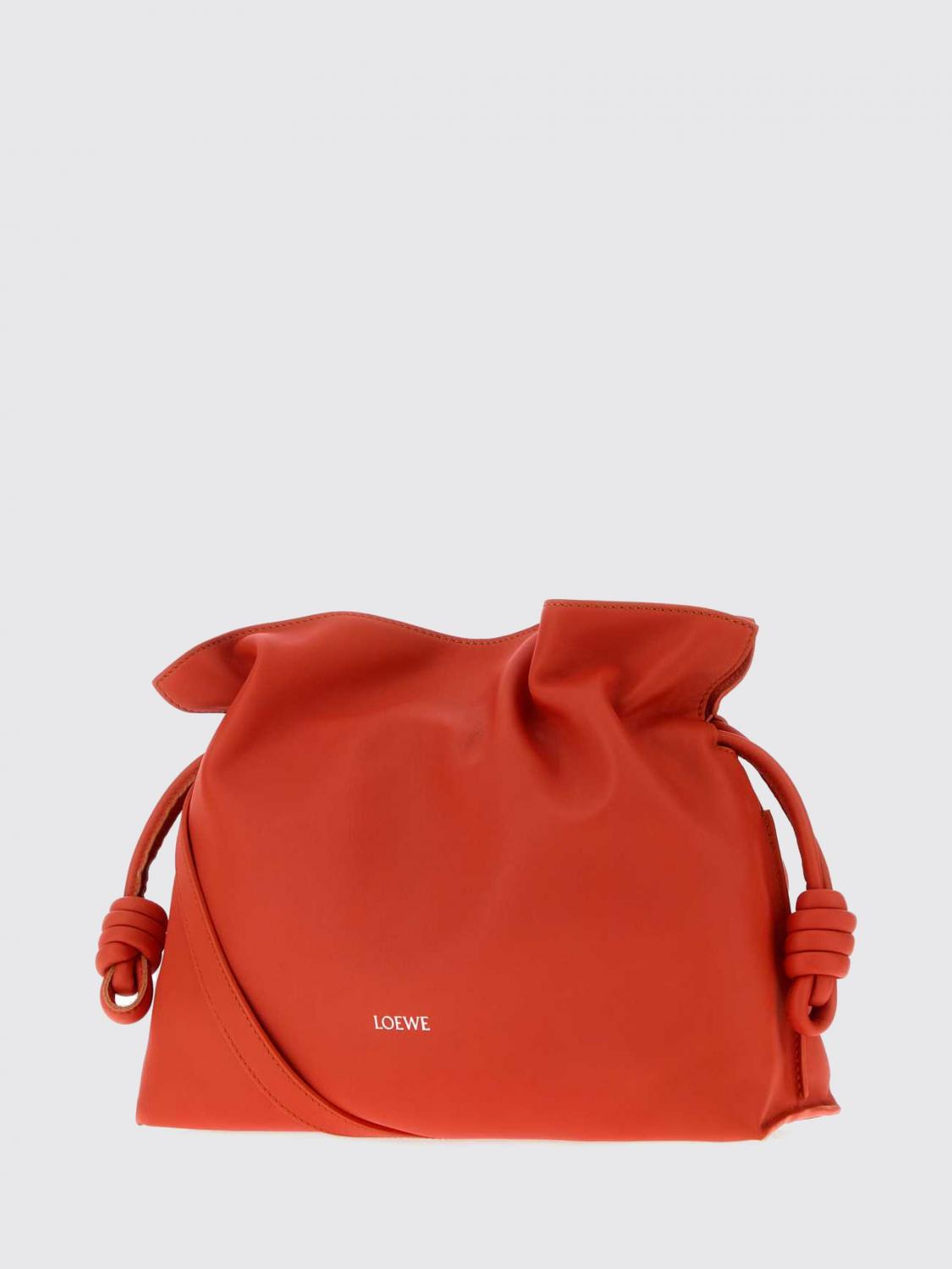 LOEWE BORSA A TRACOLLA: Borsa a secchiello Flamenco Loewe media in pelle di vitello con coulisse, Arancione - Img 3