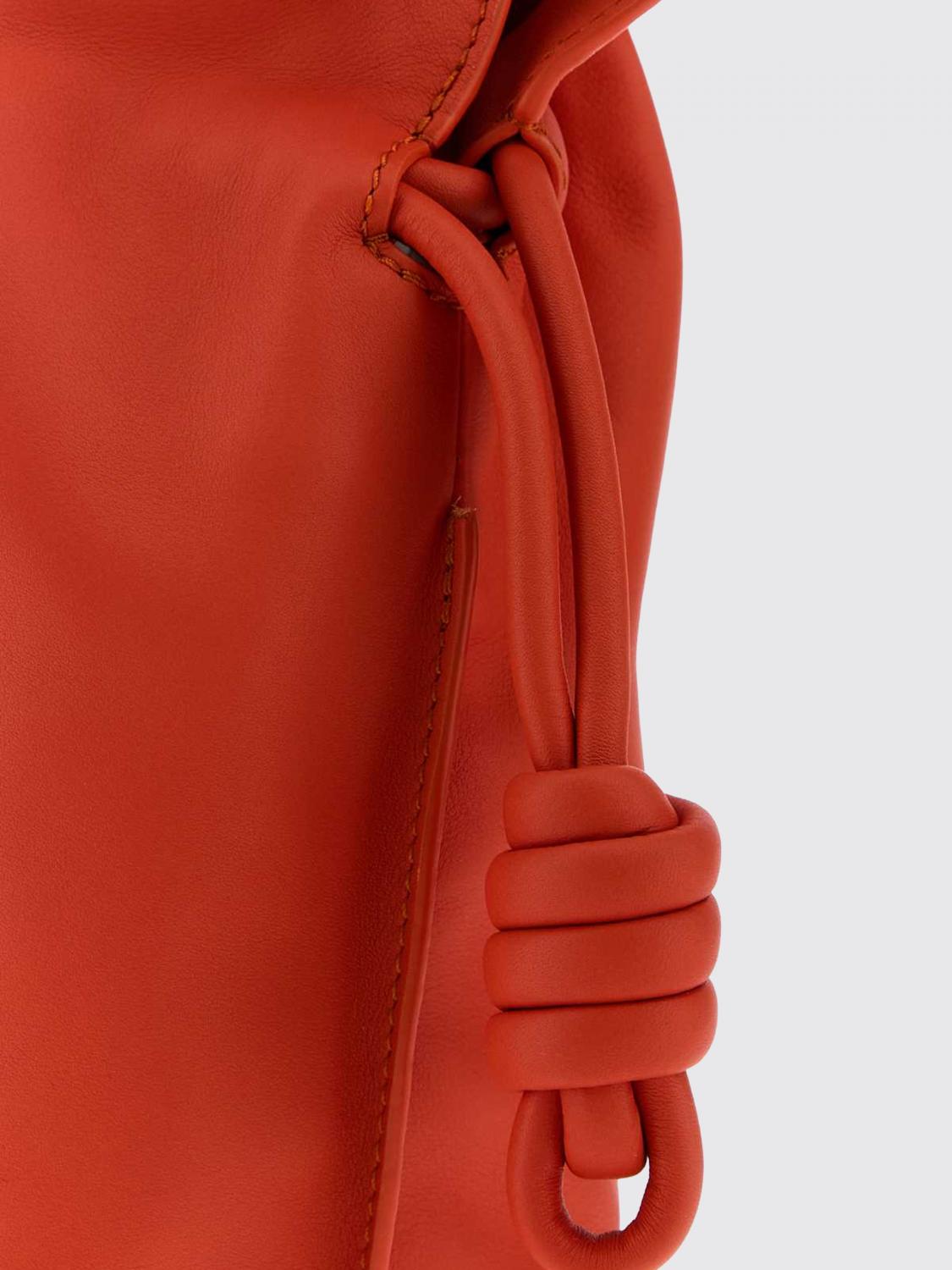 LOEWE BORSA A TRACOLLA: Borsa a secchiello Flamenco Loewe media in pelle di vitello con coulisse, Arancione - Img 4