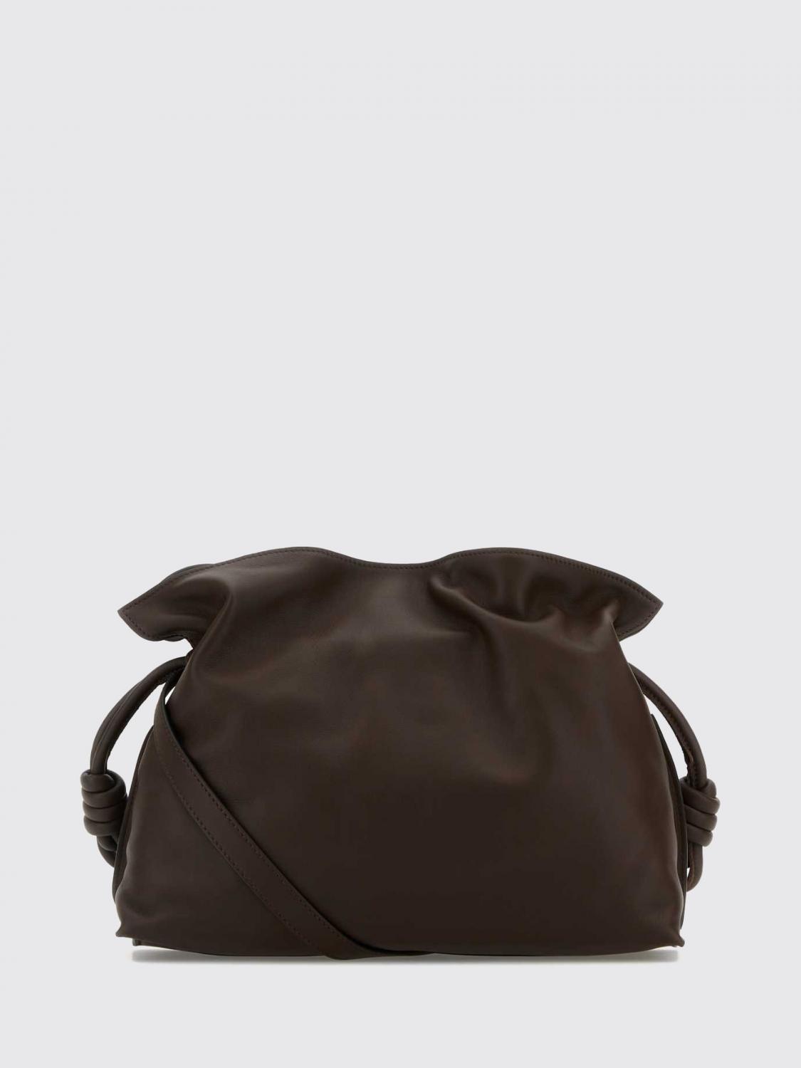 LOEWE BORSA A TRACOLLA: Borsa a secchiello Flamenco Loewe media in pelle di vitello con coulisse, Cacao - Img 2