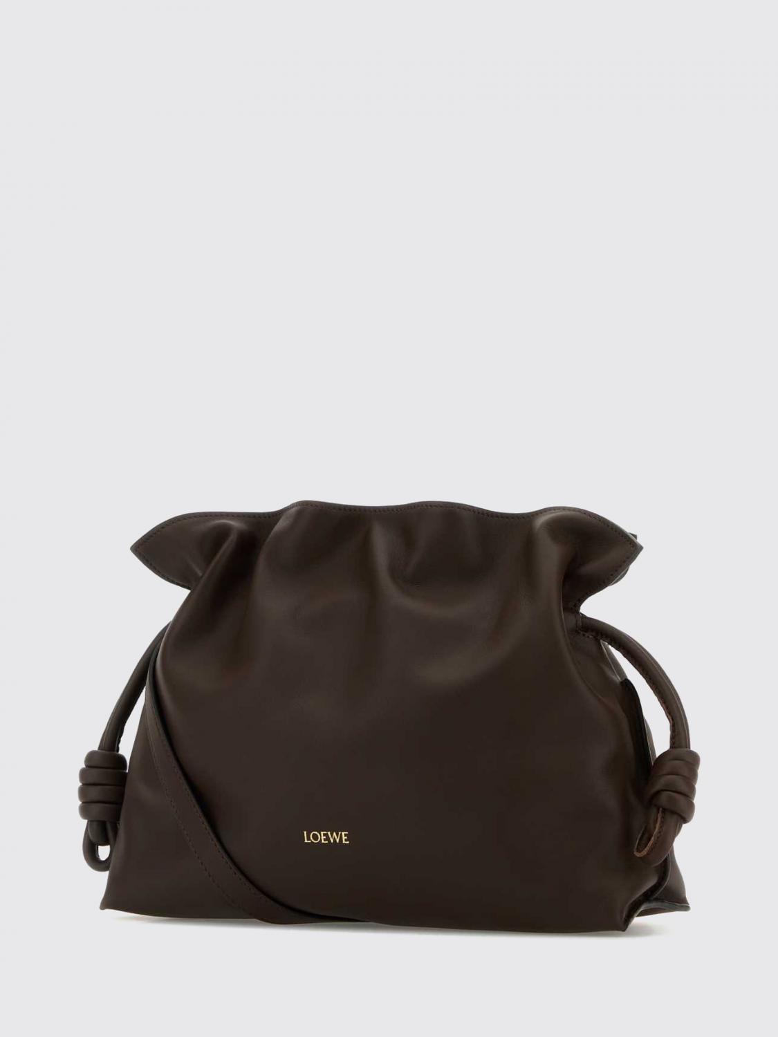 LOEWE BORSA A TRACOLLA: Borsa a secchiello Flamenco Loewe media in pelle di vitello con coulisse, Cacao - Img 3