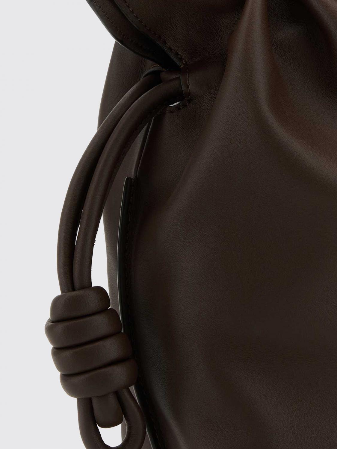 LOEWE BORSA A TRACOLLA: Borsa a secchiello Flamenco Loewe media in pelle di vitello con coulisse, Cacao - Img 4