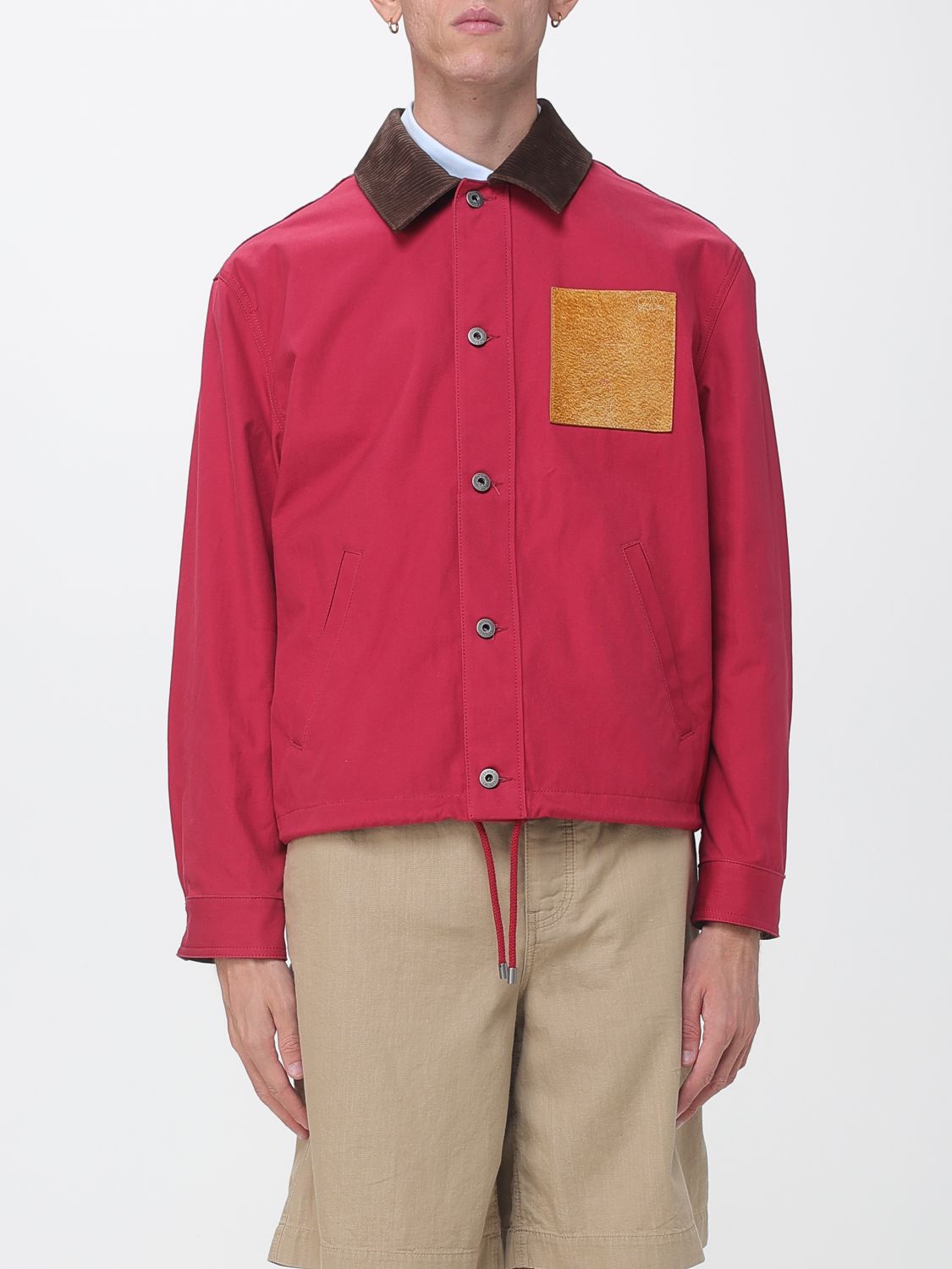 LOEWE JACKET: Loewe Workwear Cotton Jacket with Velvet Contrast Collar, Red - Img 1