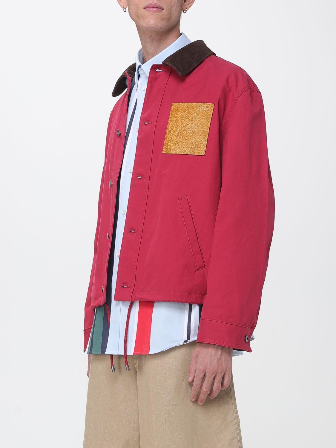 LOEWE JACKET: Loewe Workwear Cotton Jacket with Velvet Contrast Collar, Red - Img 4
