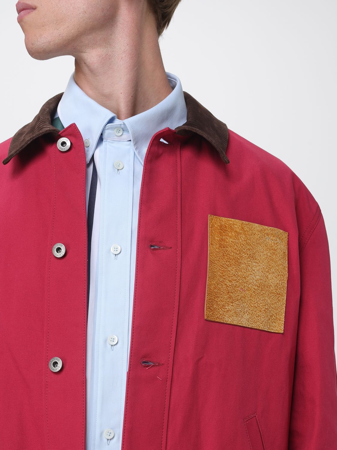 LOEWE JACKET: Loewe Workwear Cotton Jacket with Velvet Contrast Collar, Red - Img 5