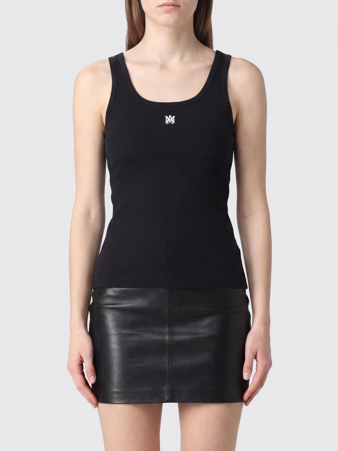 AMIRI TOP: Top Amiri slim fit in cotone stretch con scollo a U e monogramma ricamato, Nero - Img 1