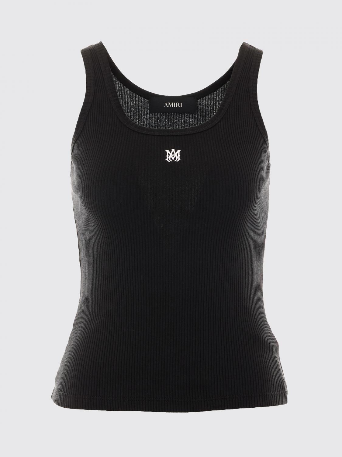 AMIRI TOP: Top Amiri slim fit in cotone stretch con scollo a U e monogramma ricamato, Nero - Img 2