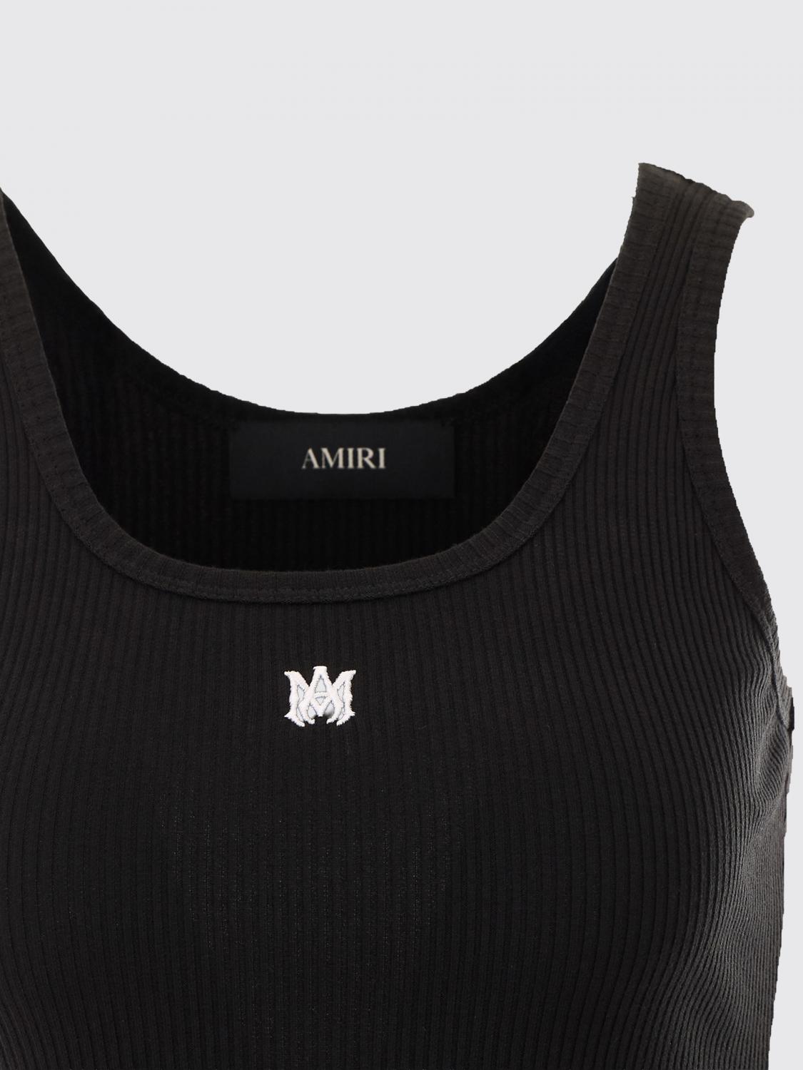 AMIRI TOP: Top Amiri slim fit in cotone stretch con scollo a U e monogramma ricamato, Nero - Img 4