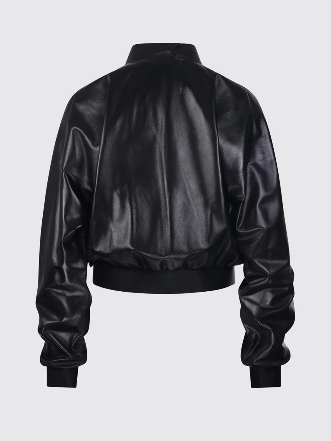 GUCCI GIACCA: Bomber Gucci in pelle nappa con collo alto e chiusura a zip, Nero - Img 3