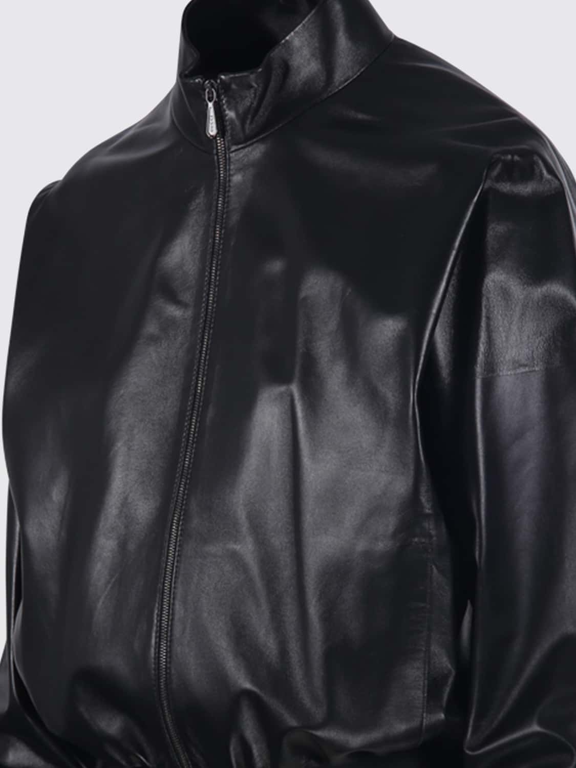 GUCCI GIACCA: Bomber Gucci in pelle nappa con collo alto e chiusura a zip, Nero - Img 4