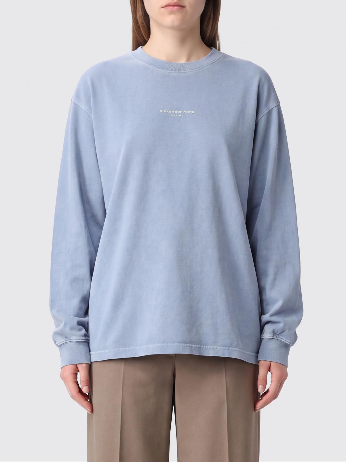 ALEXANDER WANG CAMISETA: Camiseta de manga larga Alexander Wang de algodón con logo en contraste, Cielo - Img 1