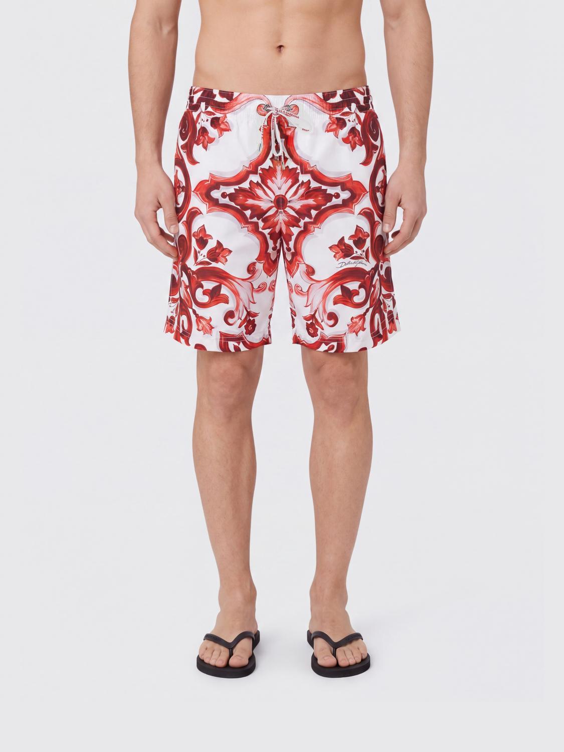 DOLCE & GABBANA BADEMODE: Badeshorts aus Polyester mit Majolika-Print Dolce & Gabbana, Burgunderrot - Img 1