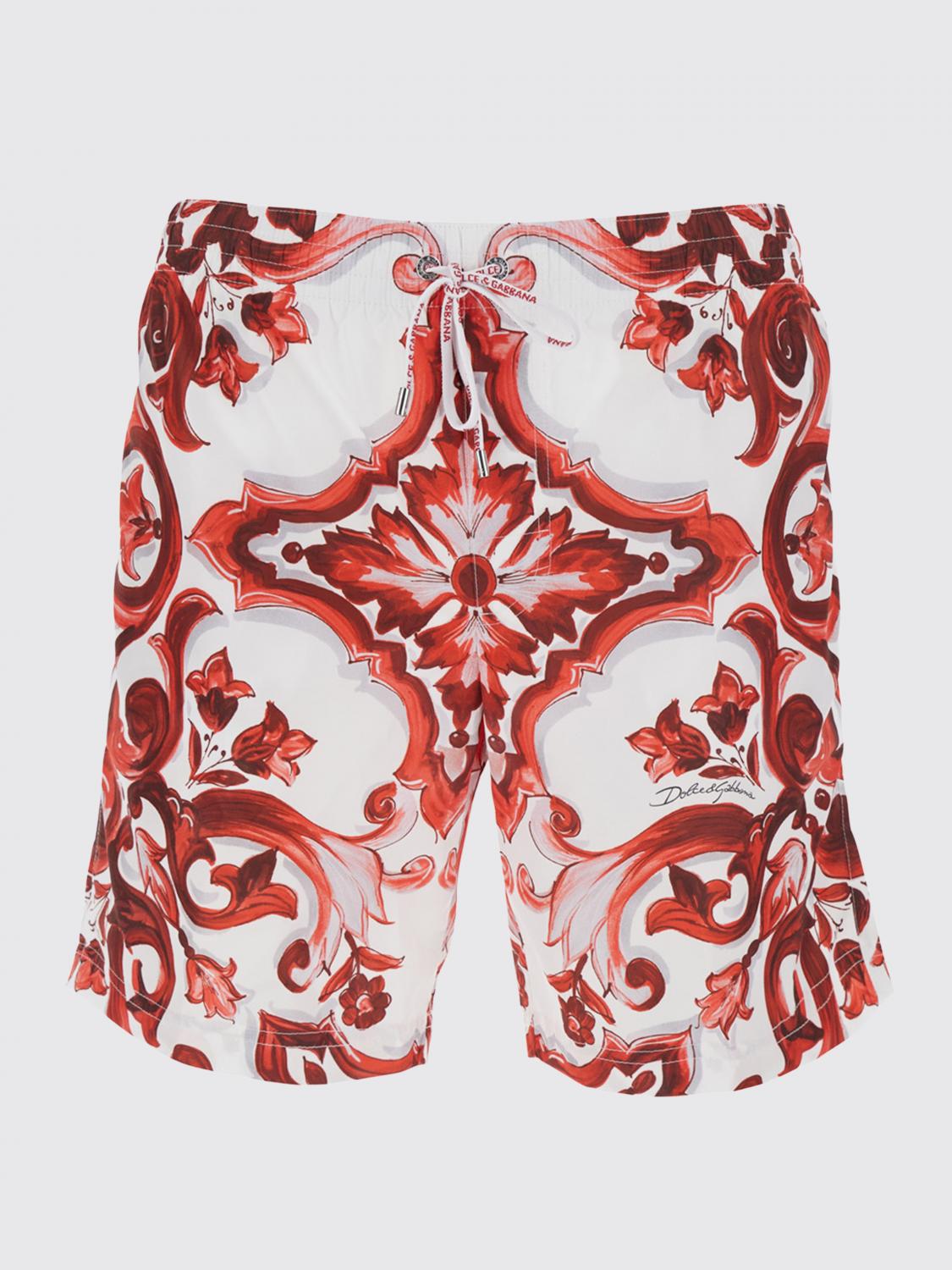 DOLCE & GABBANA BADEMODE: Badeshorts aus Polyester mit Majolika-Print Dolce & Gabbana, Burgunderrot - Img 2