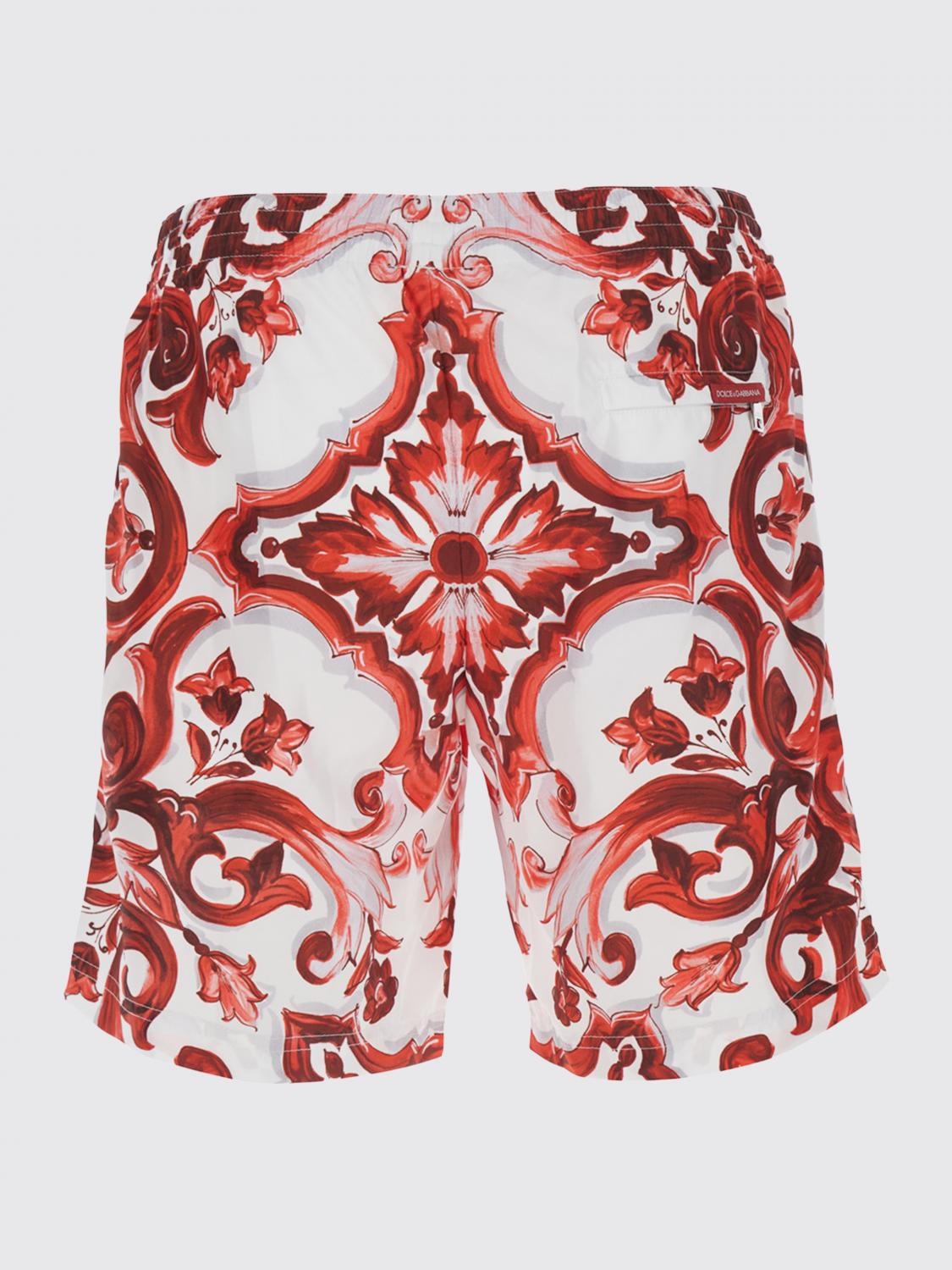 DOLCE & GABBANA BADEMODE: Badeshorts aus Polyester mit Majolika-Print Dolce & Gabbana, Burgunderrot - Img 3