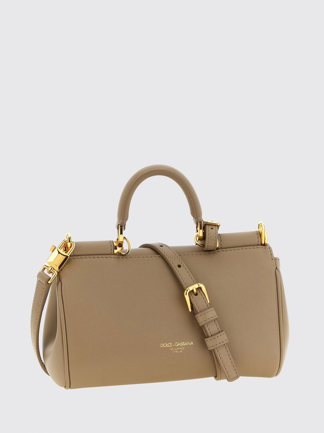 DOLCE & GABBANA BORSA MINI: Borsa a mano mini My Sicily Dolce & Gabbana in pelle con charm logato, Beige - Img 2