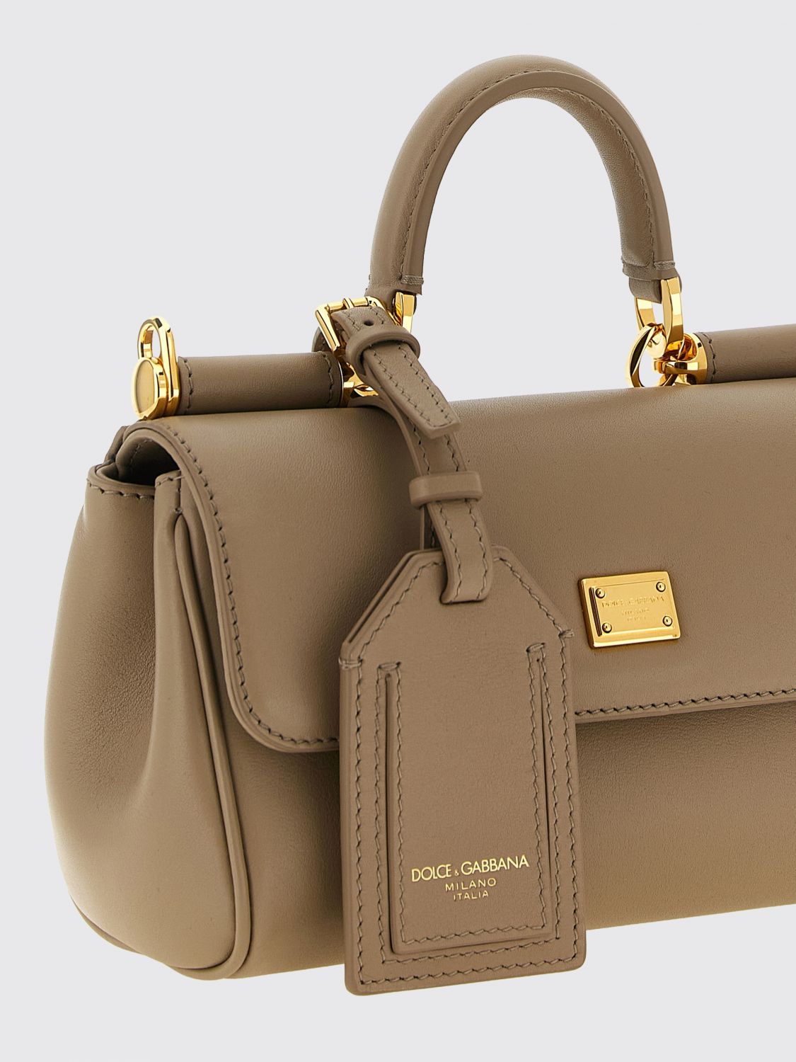 DOLCE & GABBANA BORSA MINI: Borsa a mano mini My Sicily Dolce & Gabbana in pelle con charm logato, Beige - Img 3