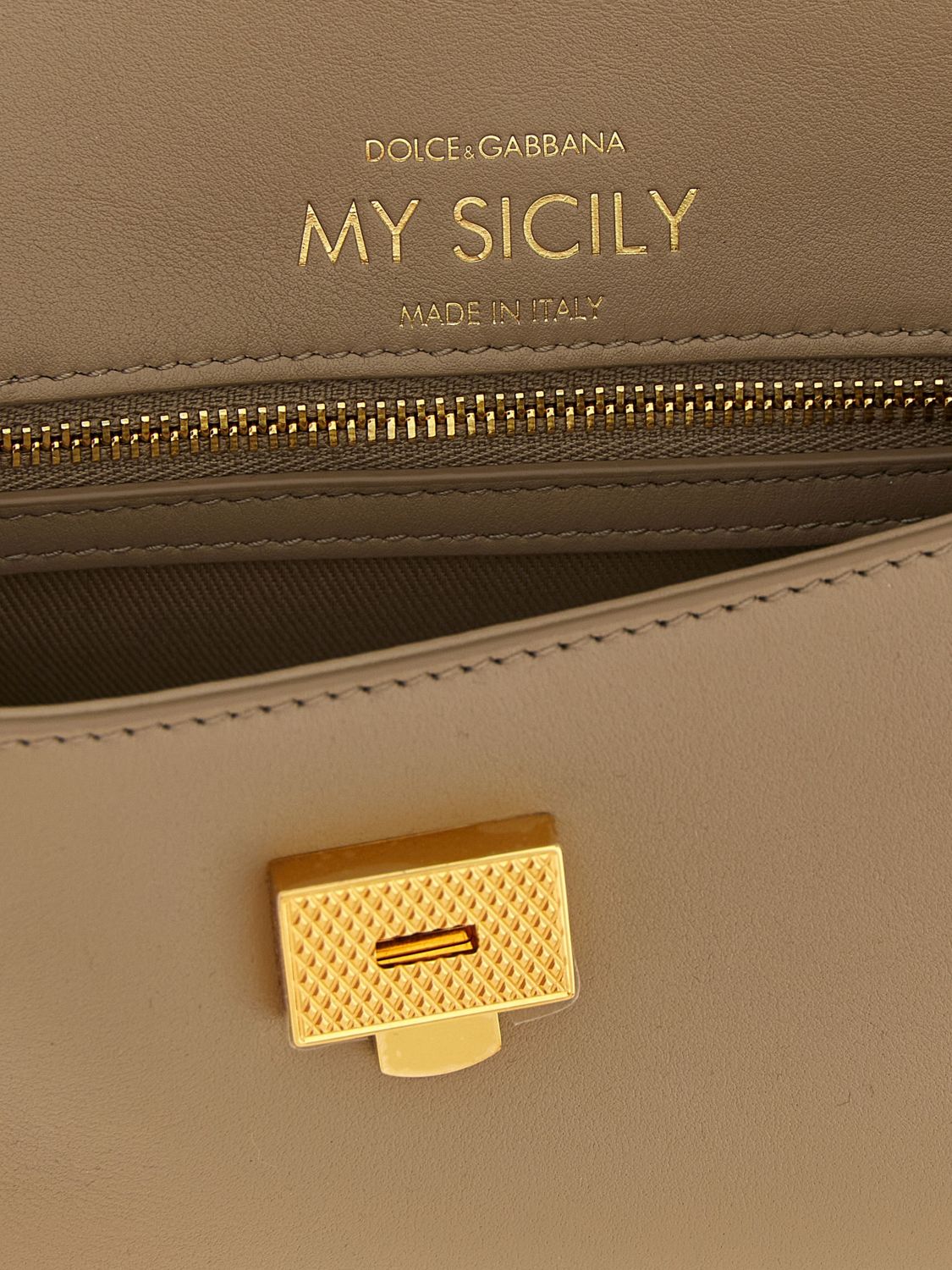 DOLCE & GABBANA BORSA MINI: Borsa a mano mini My Sicily Dolce & Gabbana in pelle con charm logato, Beige - Img 4