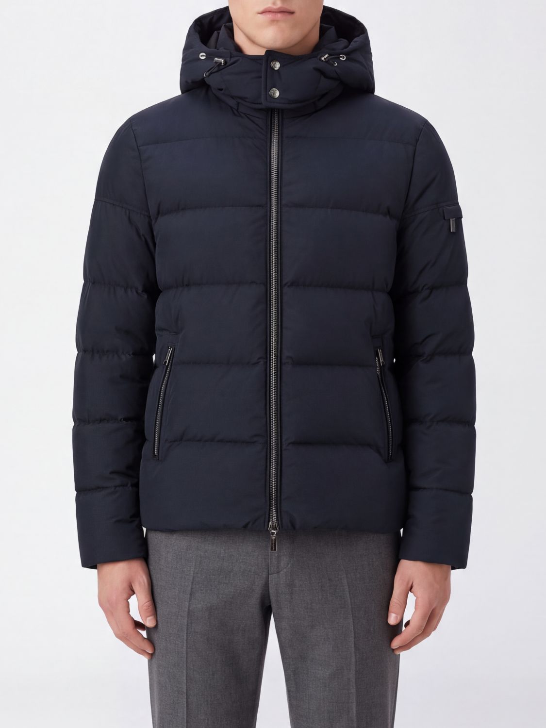 MOORER GIACCA: Piumino Brett Moorer in lana e cashmere idrorepellente con cappuccio amovibile, Blue - Img 1