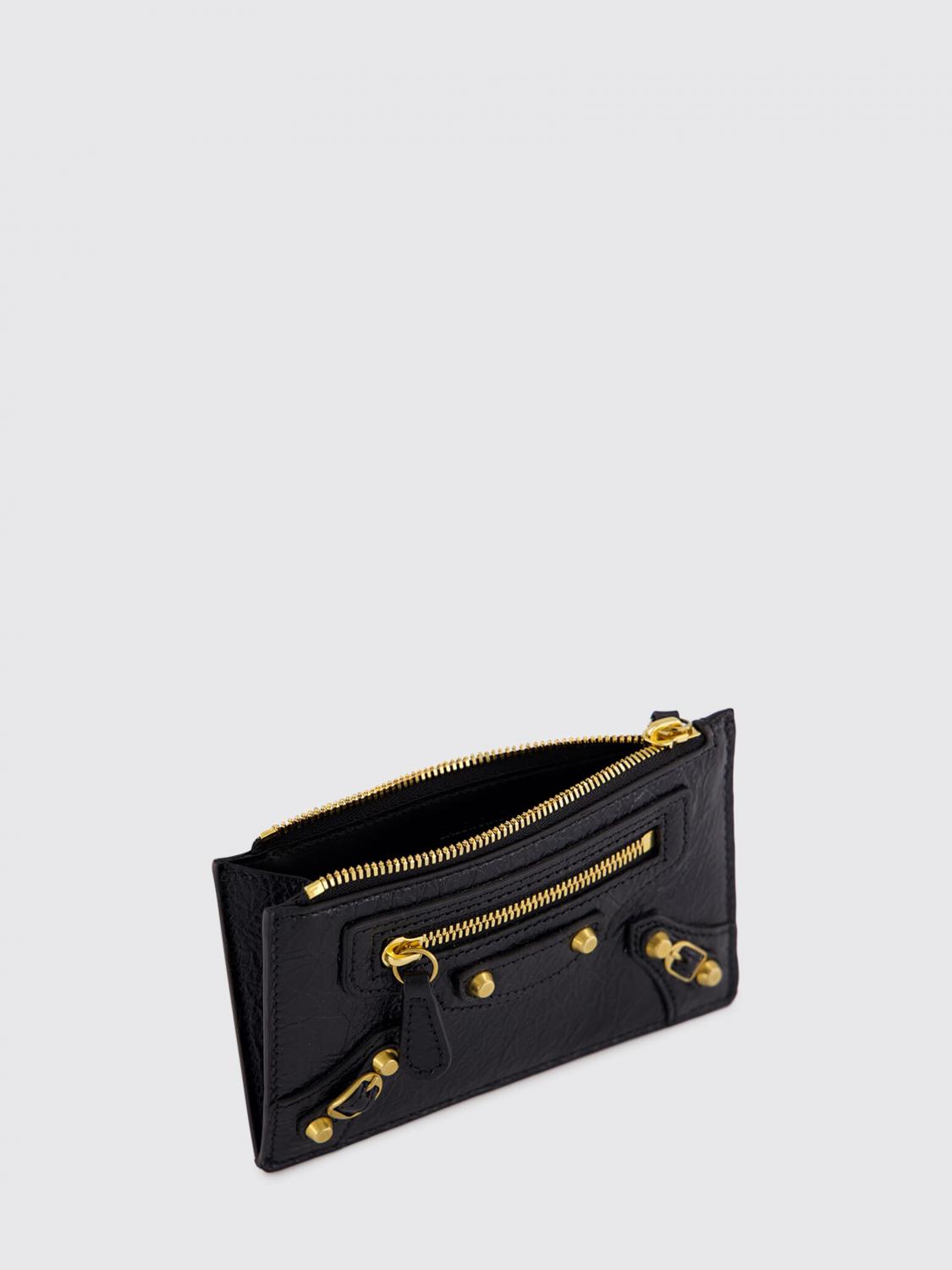BALENCIAGA CARTERA: Tarjetero con cremallera Balenciaga de piel de cordero Arena con tachuelas, Negro - Img 3