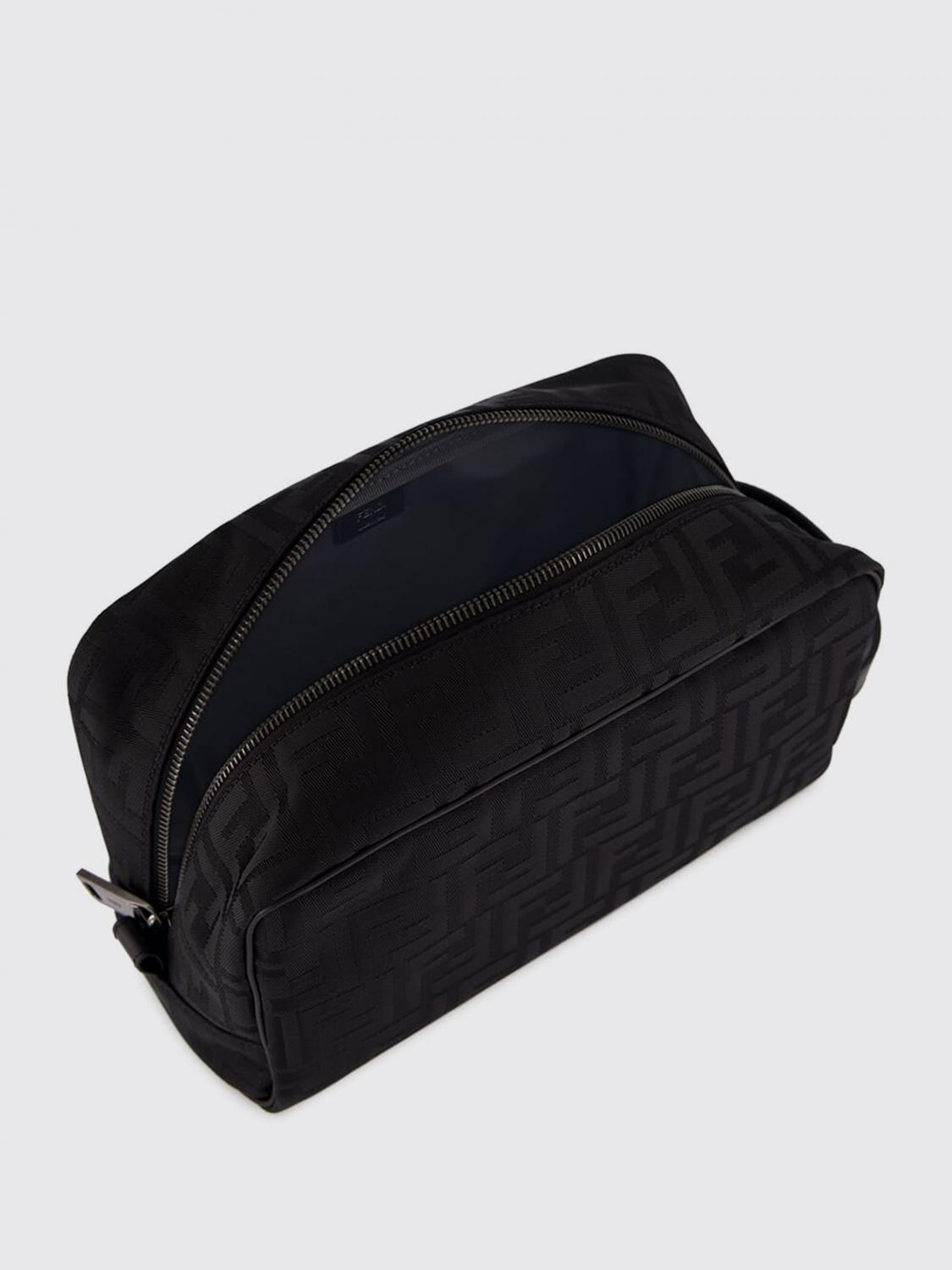 FENDI BEAUTY ACCESSORIES: Fendi Medium Nylon Travel Beauty Case with Jacquard FF Monogram, Black - Img 3